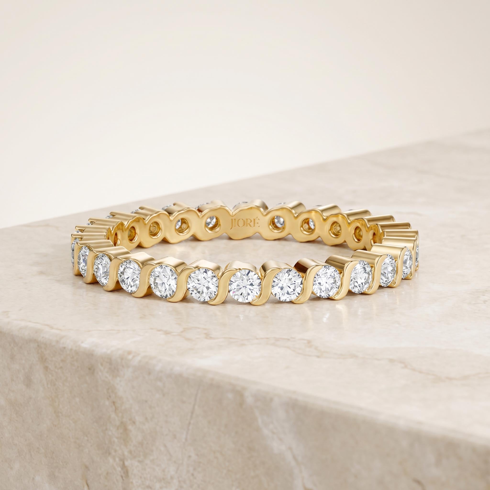 Twist Wave Round Diamond Eternity Band 14K Solid Gold Stackable Wedding Ring