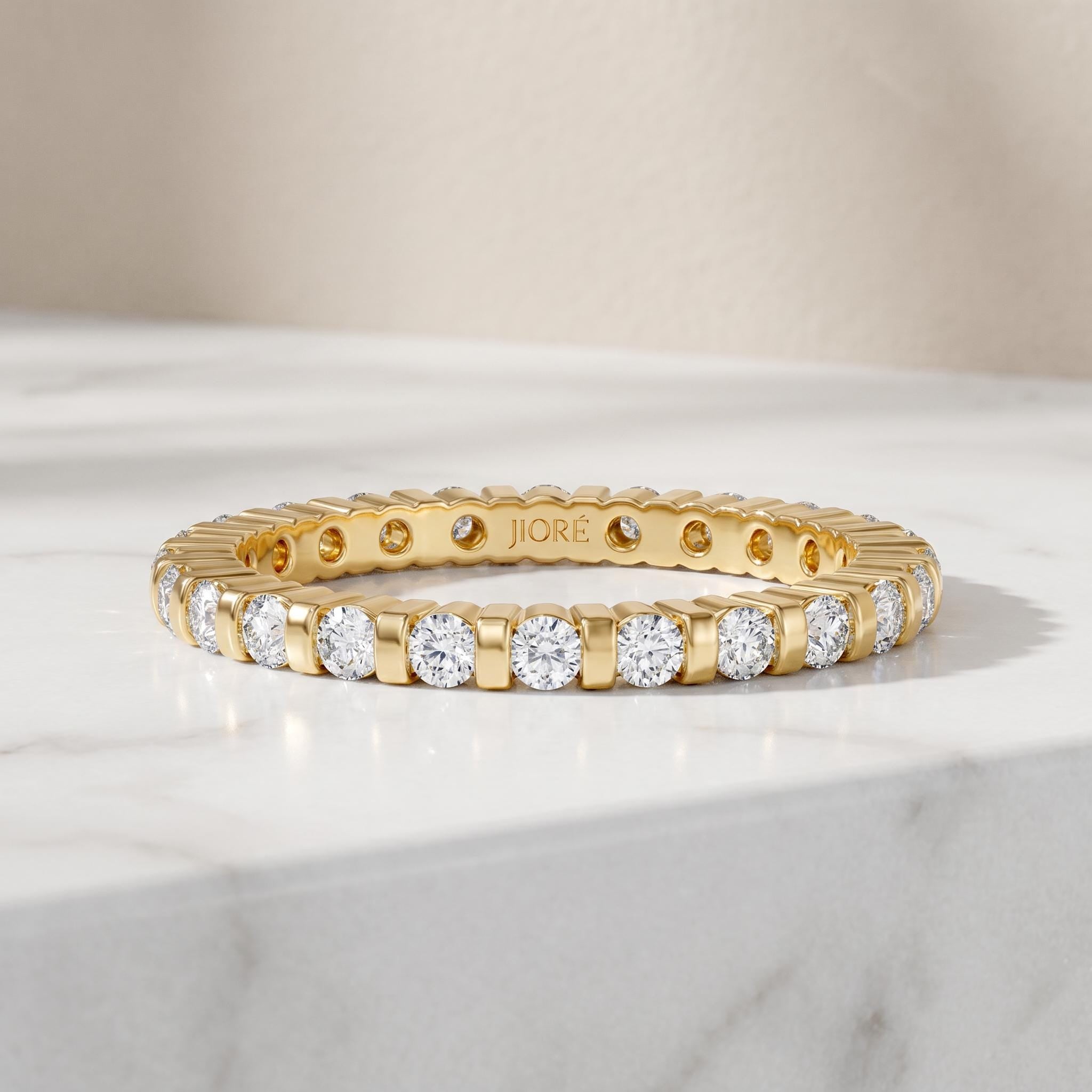 Diamond Round Full Eternity Stackable Wedding Band Ring 14K Solid Gold Bar Set