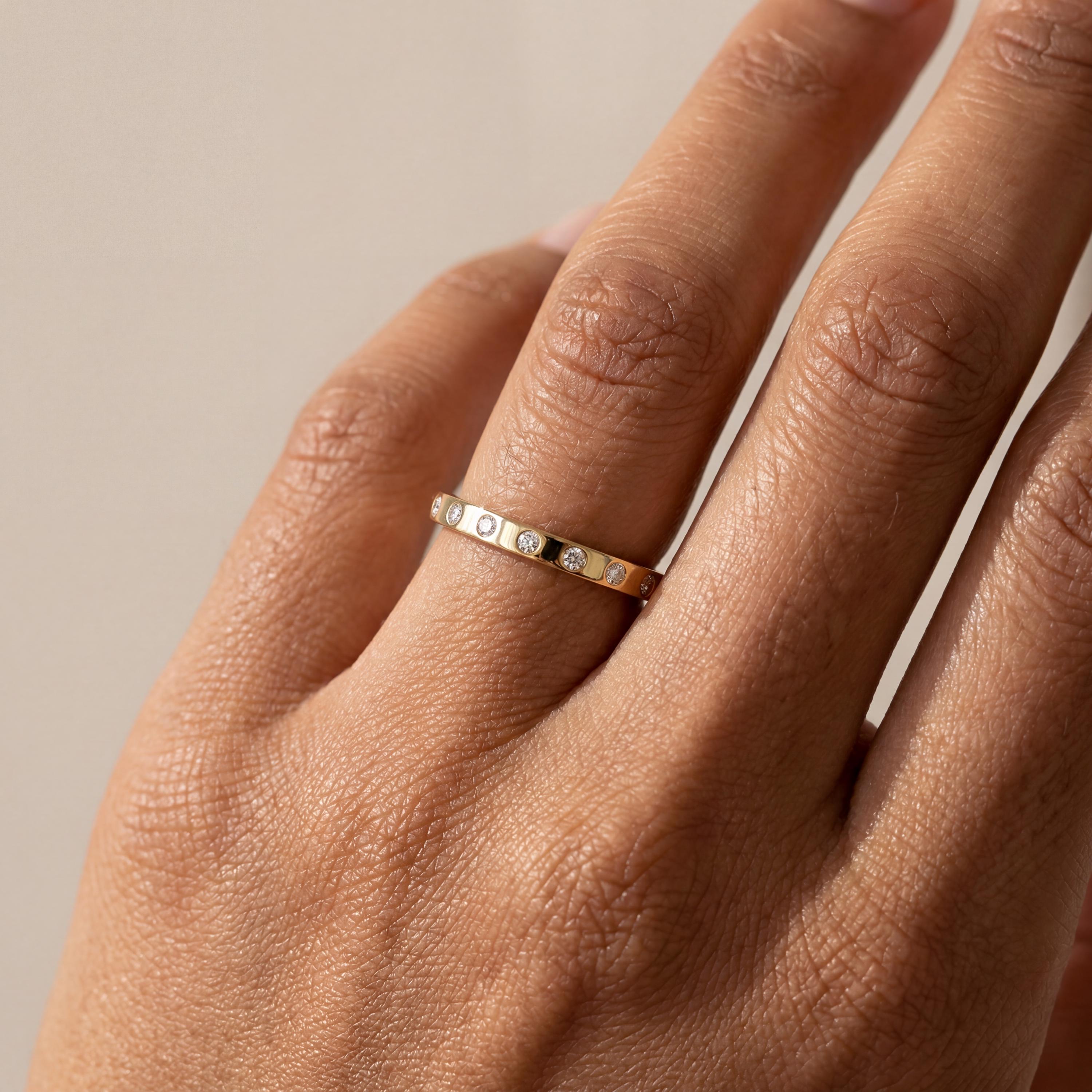 Diamond Half Way Round Brilliant Cut Eternity Wedding Band Ring Solid 14K Gold Flush Set