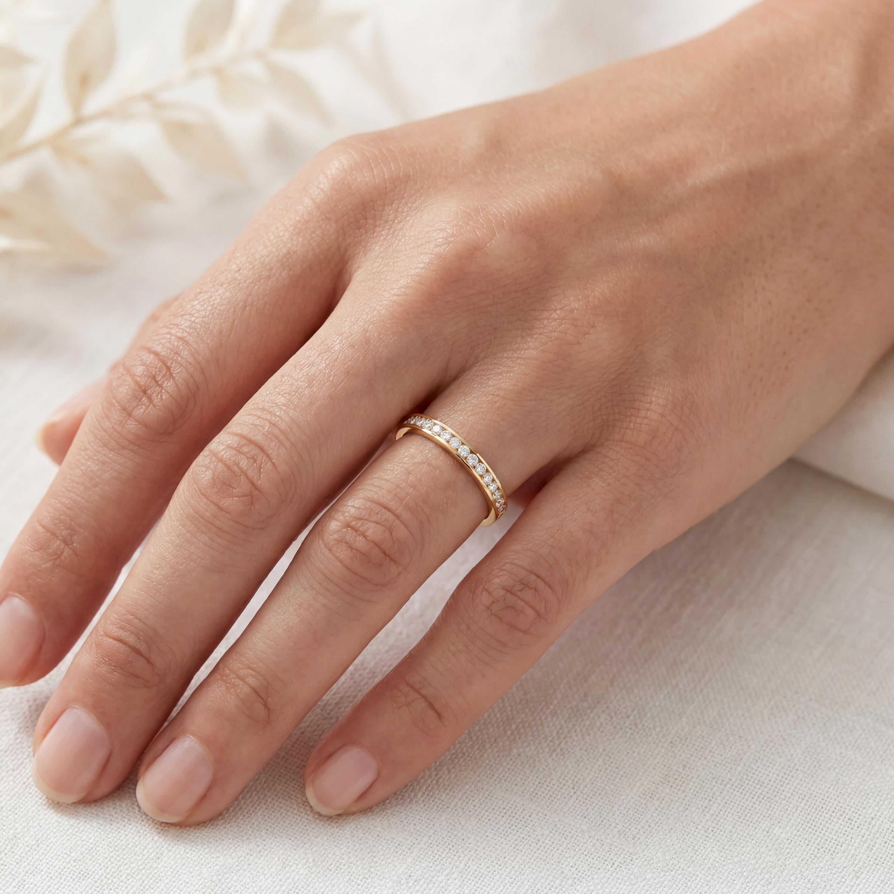 Diamond Round Brilliant Cut Half Way Eternity Wedding Band Ring 14K Solid Gold Channel Set