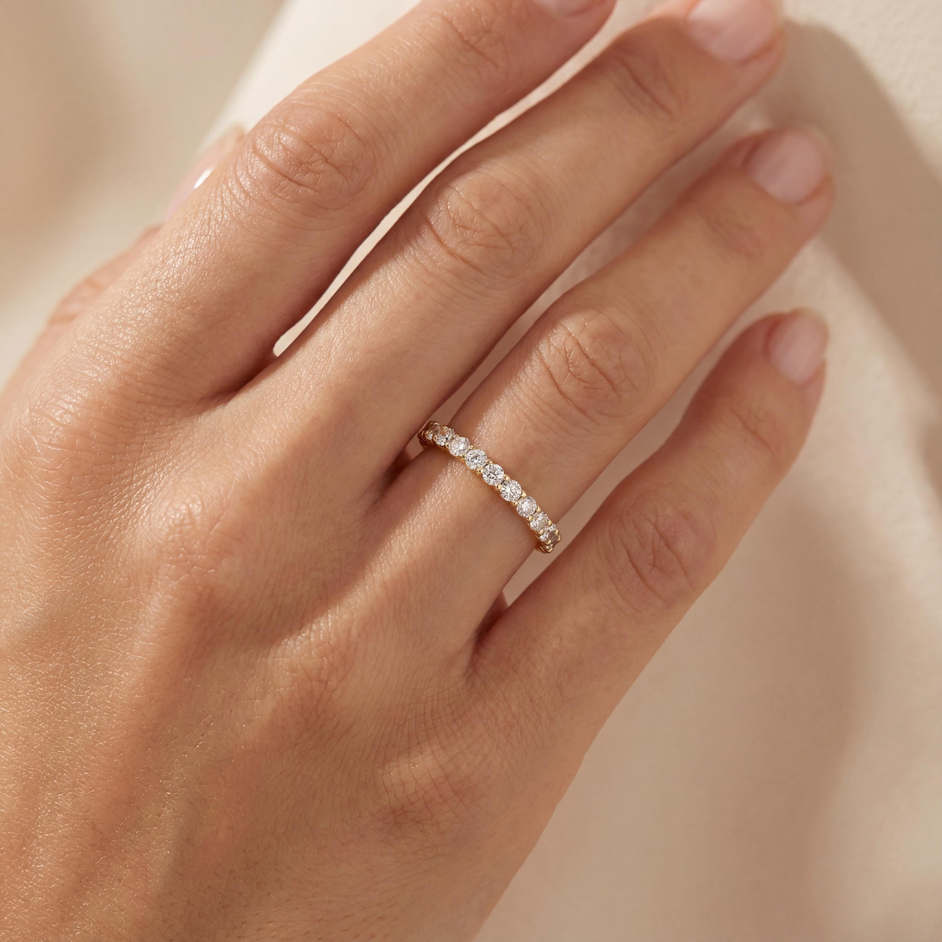 Round Brilliant Cut Diamond Half Way Eternity Wedding Band Ring 14K Solid Gold Scallop Set