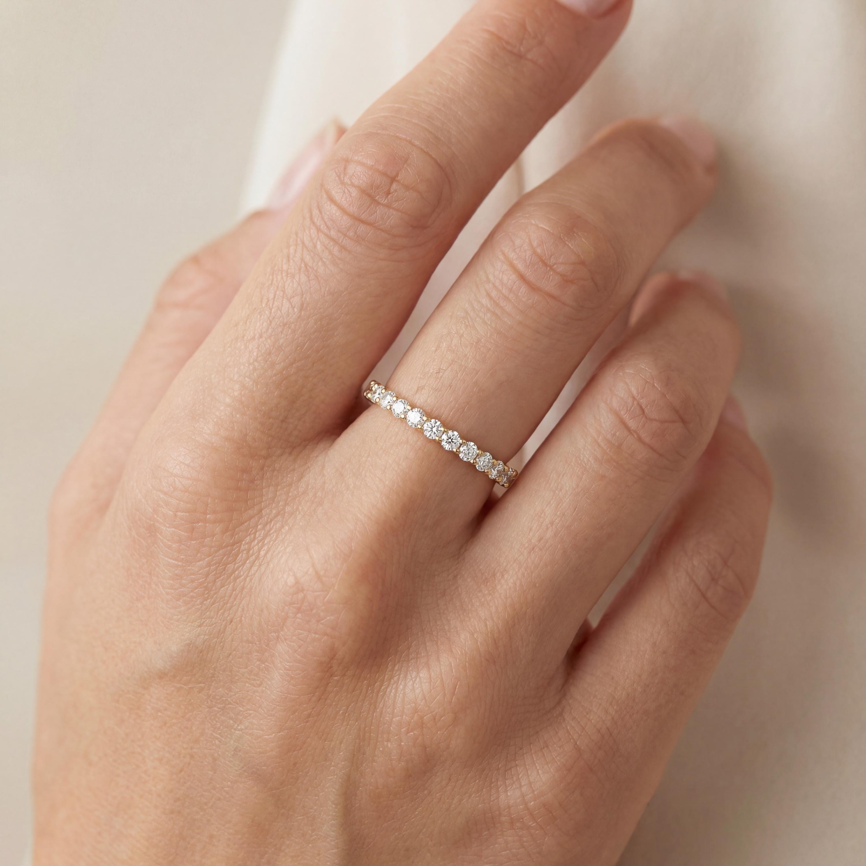 Round Brilliant Cut Diamond Half Way Eternity Wedding Band Ring 14K Solid Gold Scallop Set