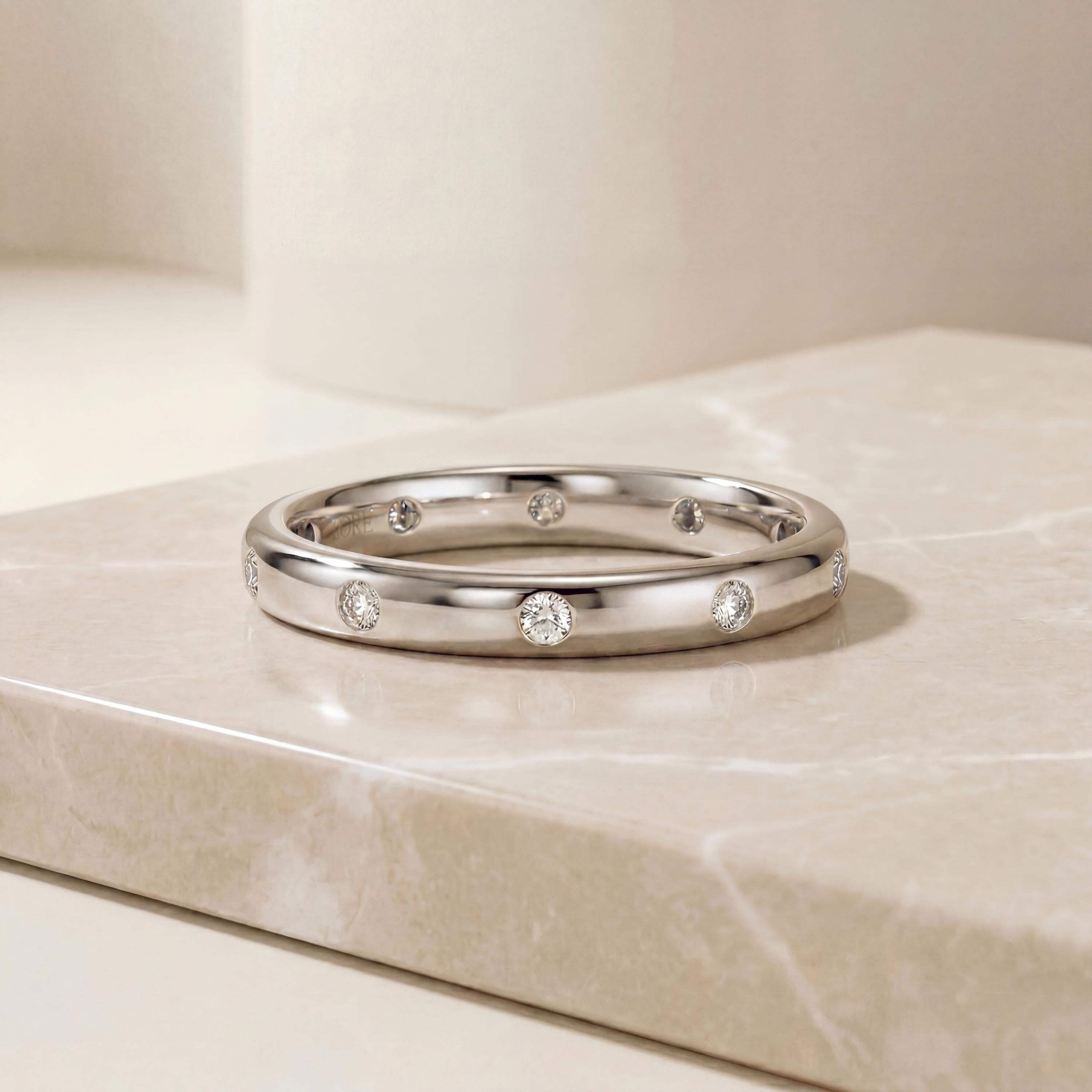 Diamond Round Brilliant Cut Full Eternity Wedding Band Ring 14K Solid Gold Flush Set