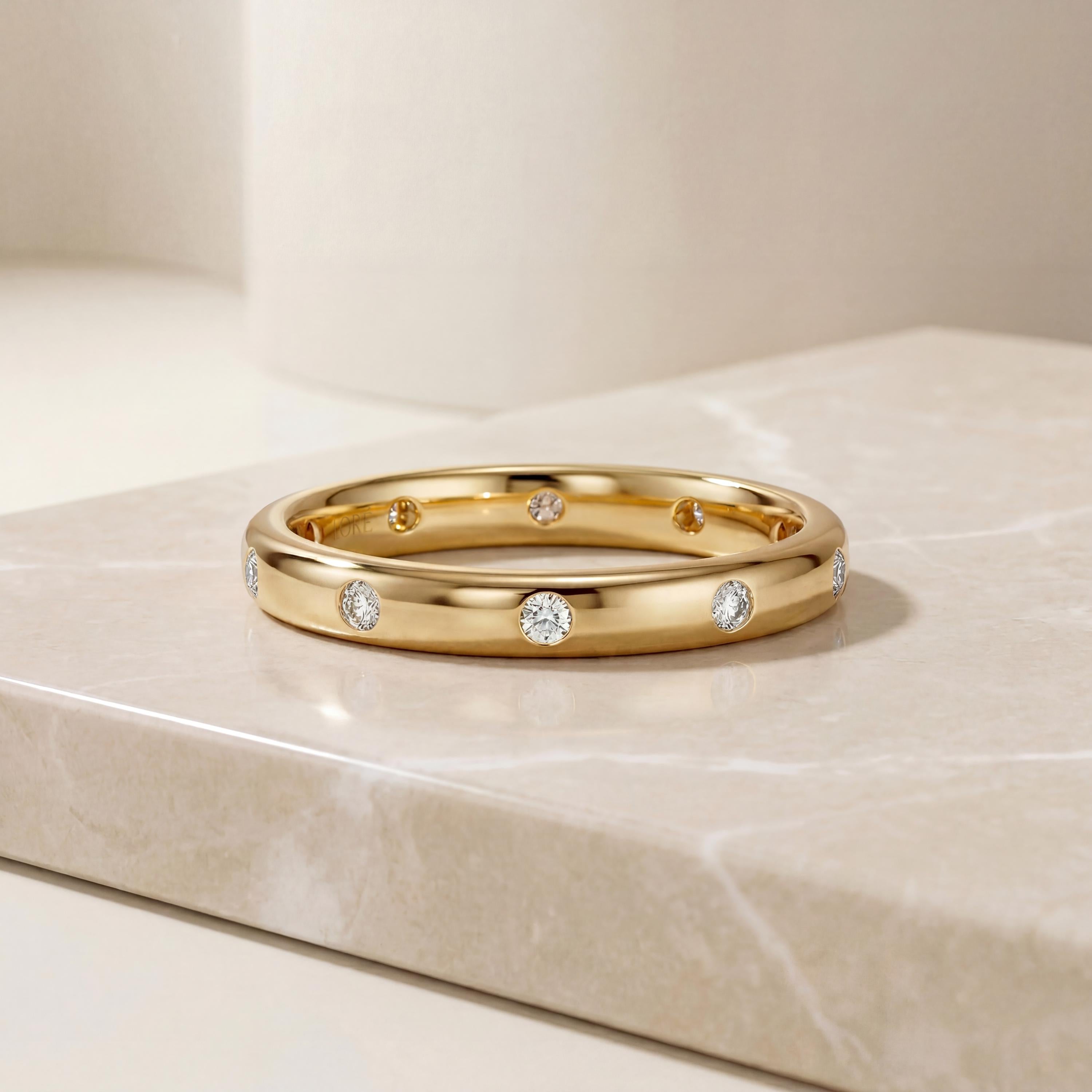 Diamond Round Brilliant Cut Full Eternity Wedding Band Ring 14K Solid Gold Flush Set