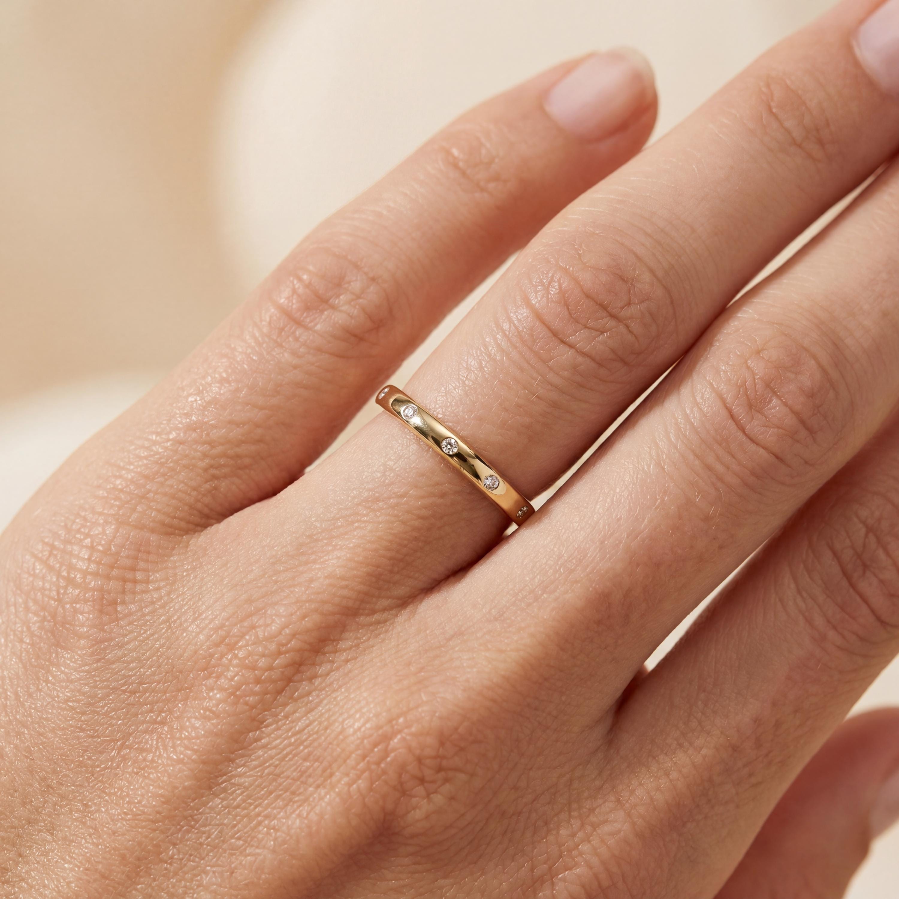Diamond Round Brilliant Cut Full Eternity Wedding Band Ring 14K Solid Gold Flush Set