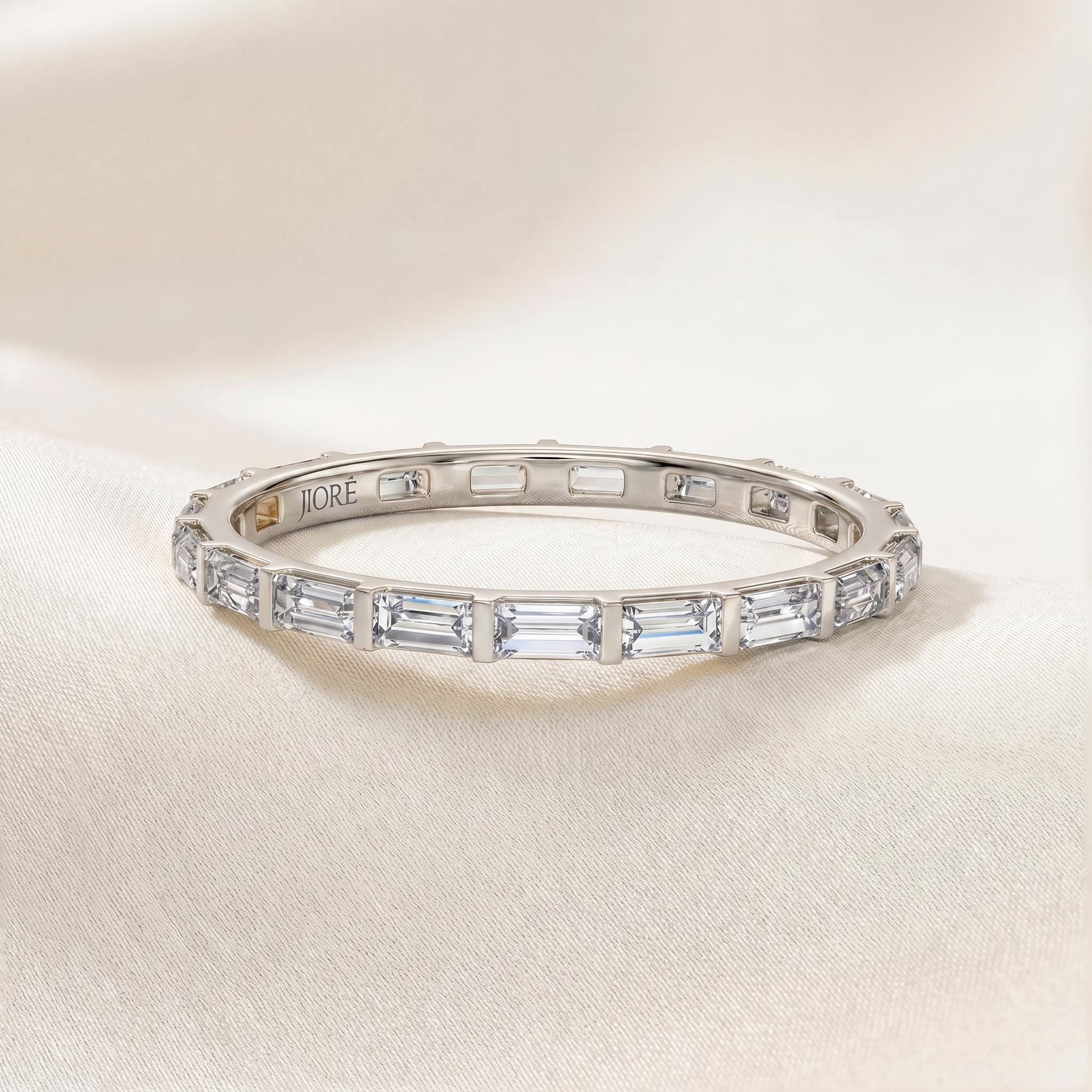 Baguette Cut Diamond Full Eternity Stackable Wedding Band Ring 14K Solid Gold Bar Set