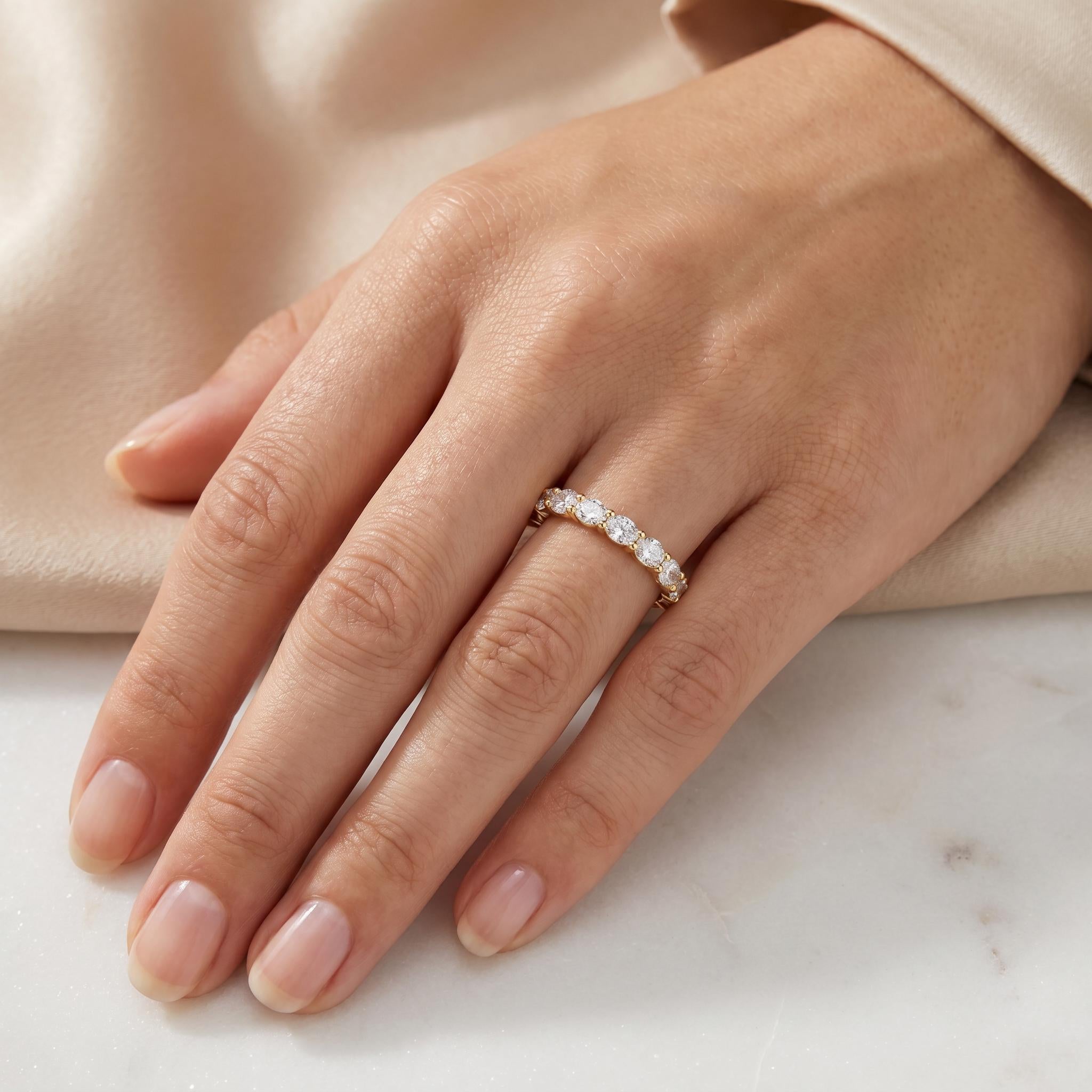 Oval Cut Diamond Half Way Eternity Wedding Band Ring 14K Solid Gold Prong Set
