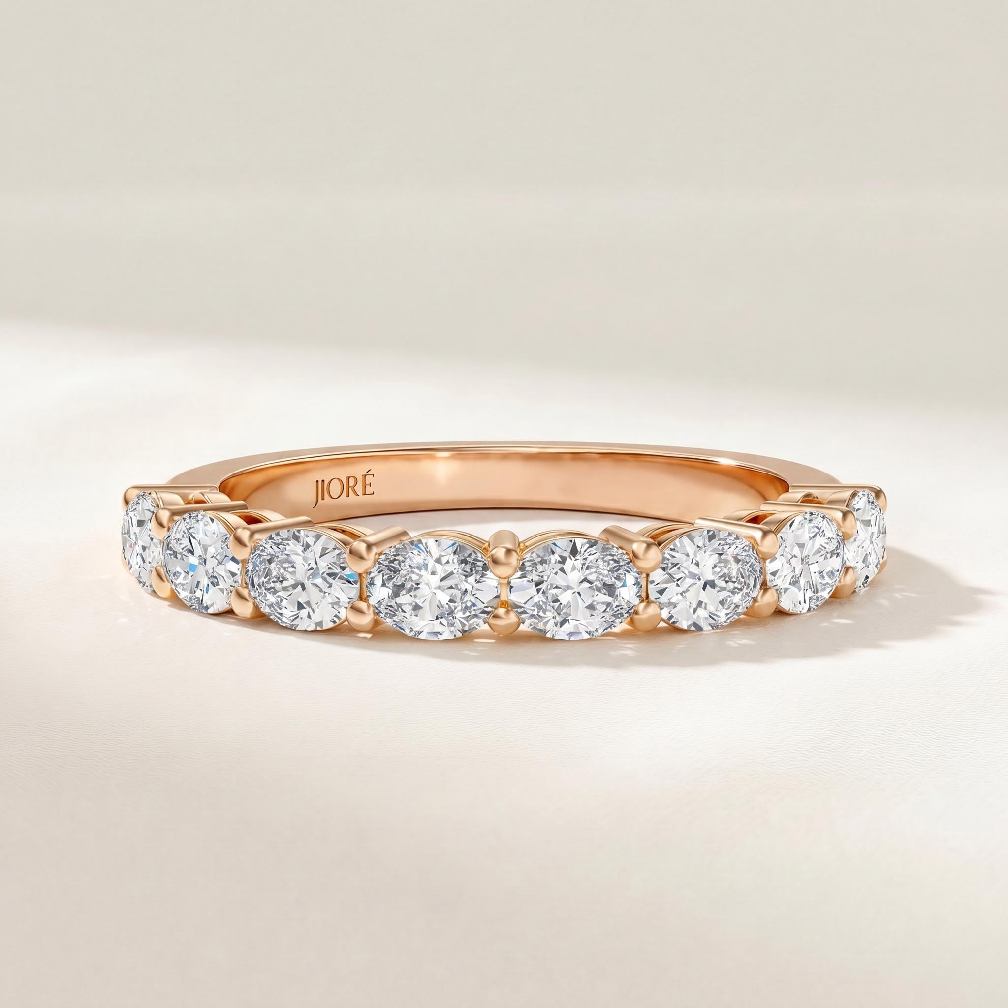 Oval Cut Diamond Half Way Eternity Wedding Band Ring 14K Solid Gold Prong Set