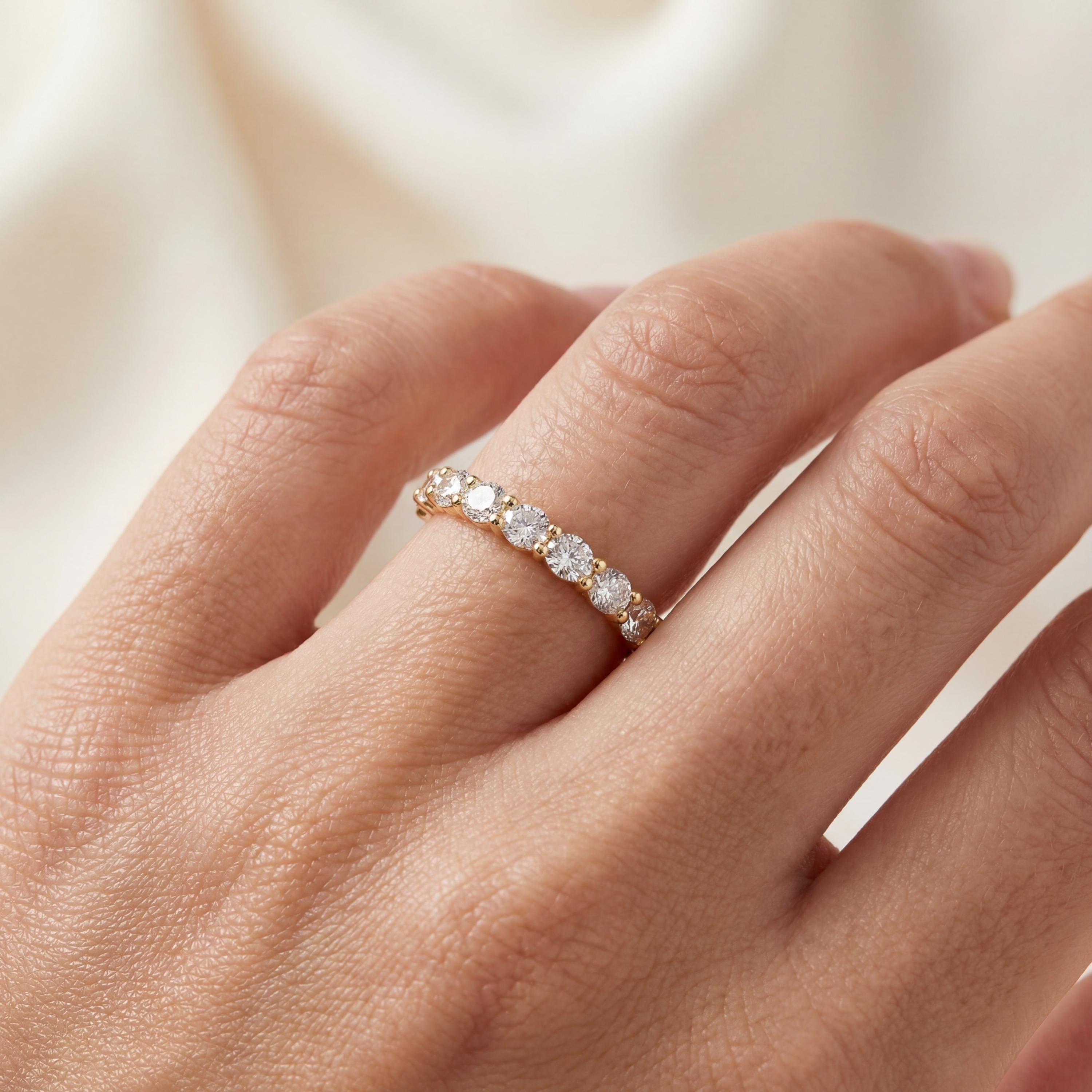 Oval Cut Diamond Half Way Eternity Wedding Band Ring 14K Solid Gold Prong Set