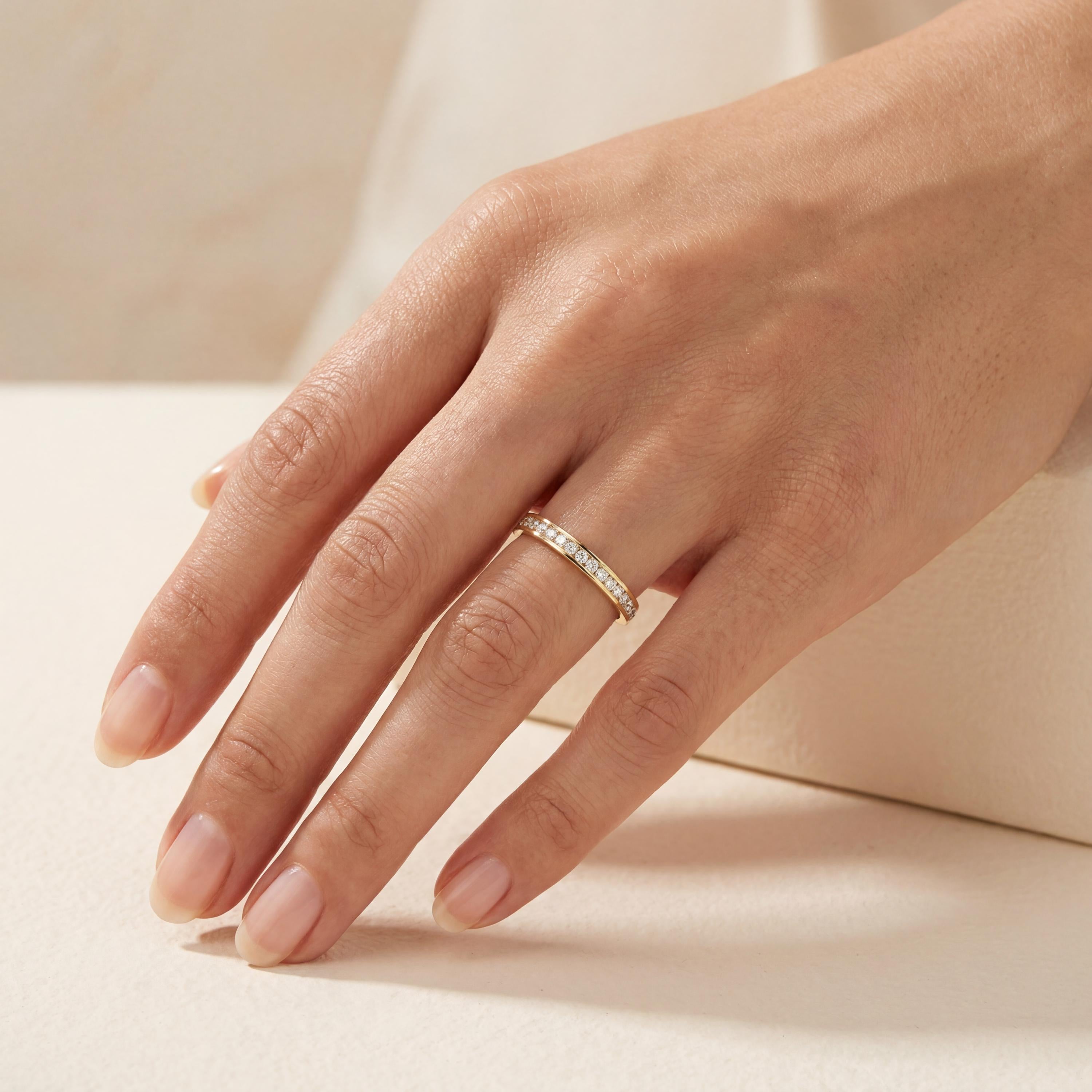 Diamond Round Brilliant Cut Full Eternity Wedding Band Ring 14K Solid Gold Channel Set