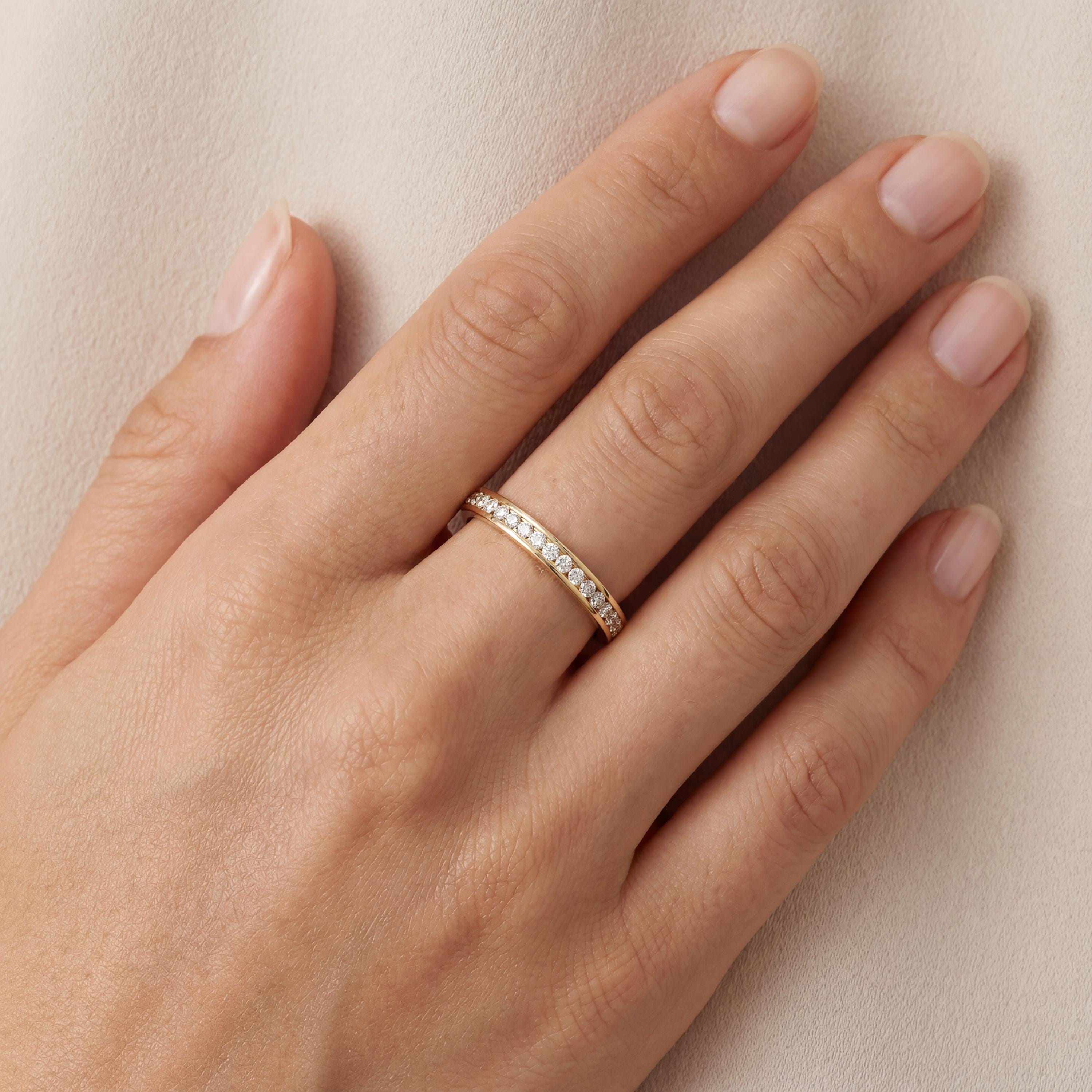 Diamond Round Brilliant Cut Full Eternity Wedding Band Ring 14K Solid Gold Channel Set