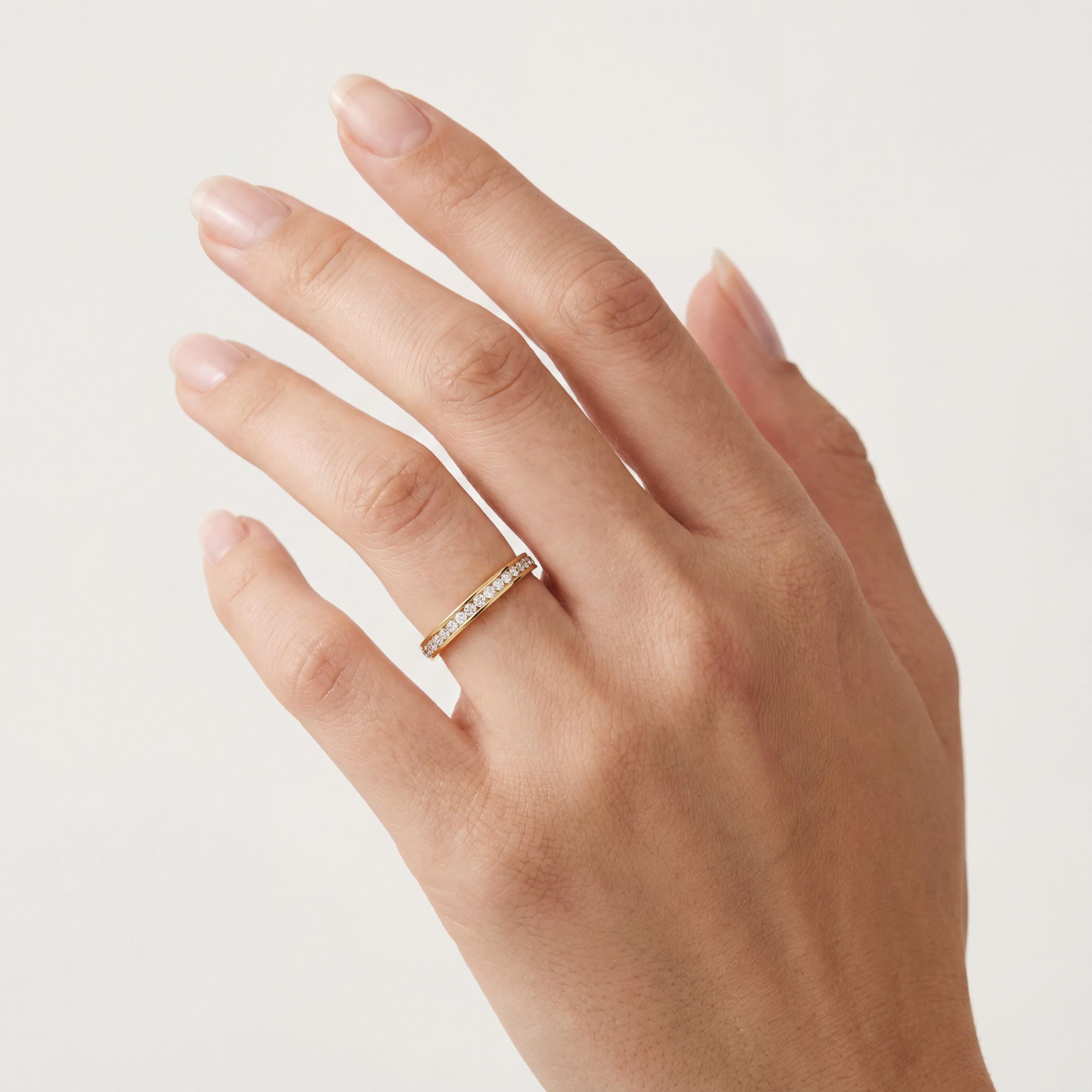 Diamond Round Brilliant Cut Full Eternity Wedding Band Ring 14K Solid Gold Channel Set