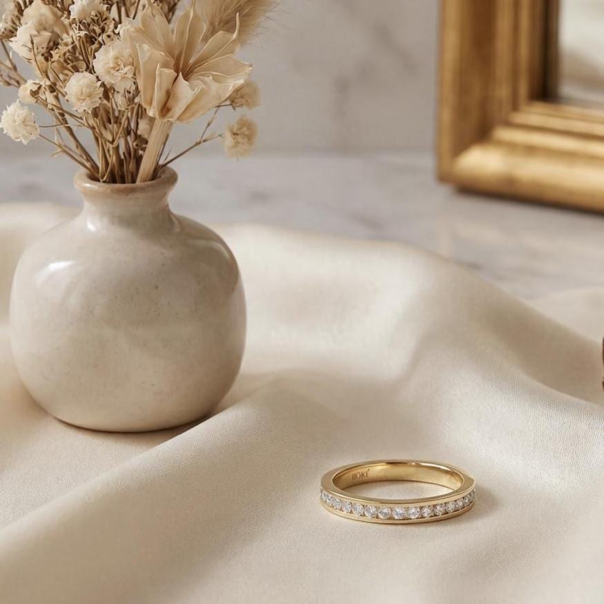 Diamond Round Brilliant Cut Full Eternity Wedding Band Ring 14K Solid Gold Channel Set