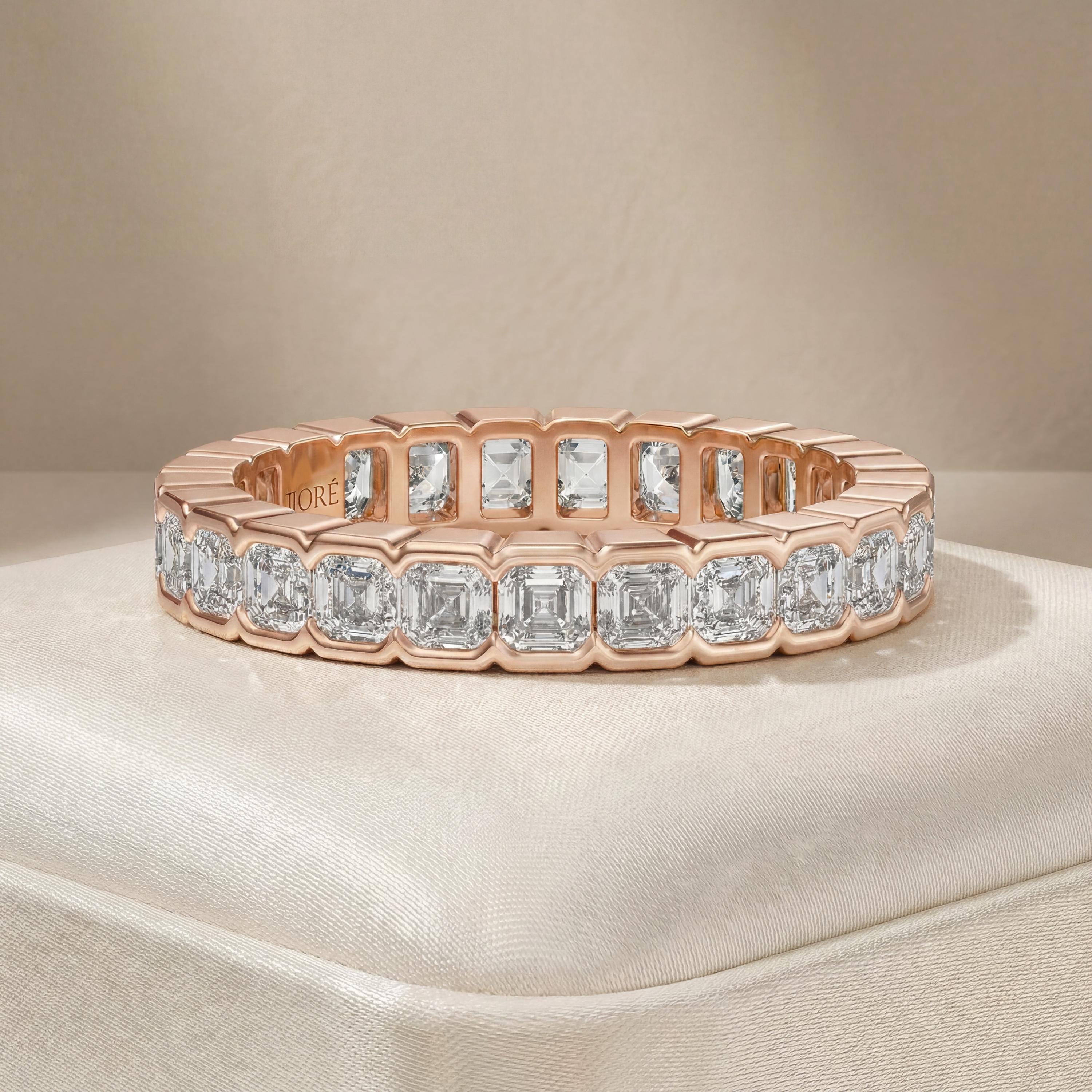 Asscher Cut Diamond Full Eternity Wedding Band Ring 14K Solid Gold Half Bezel Set