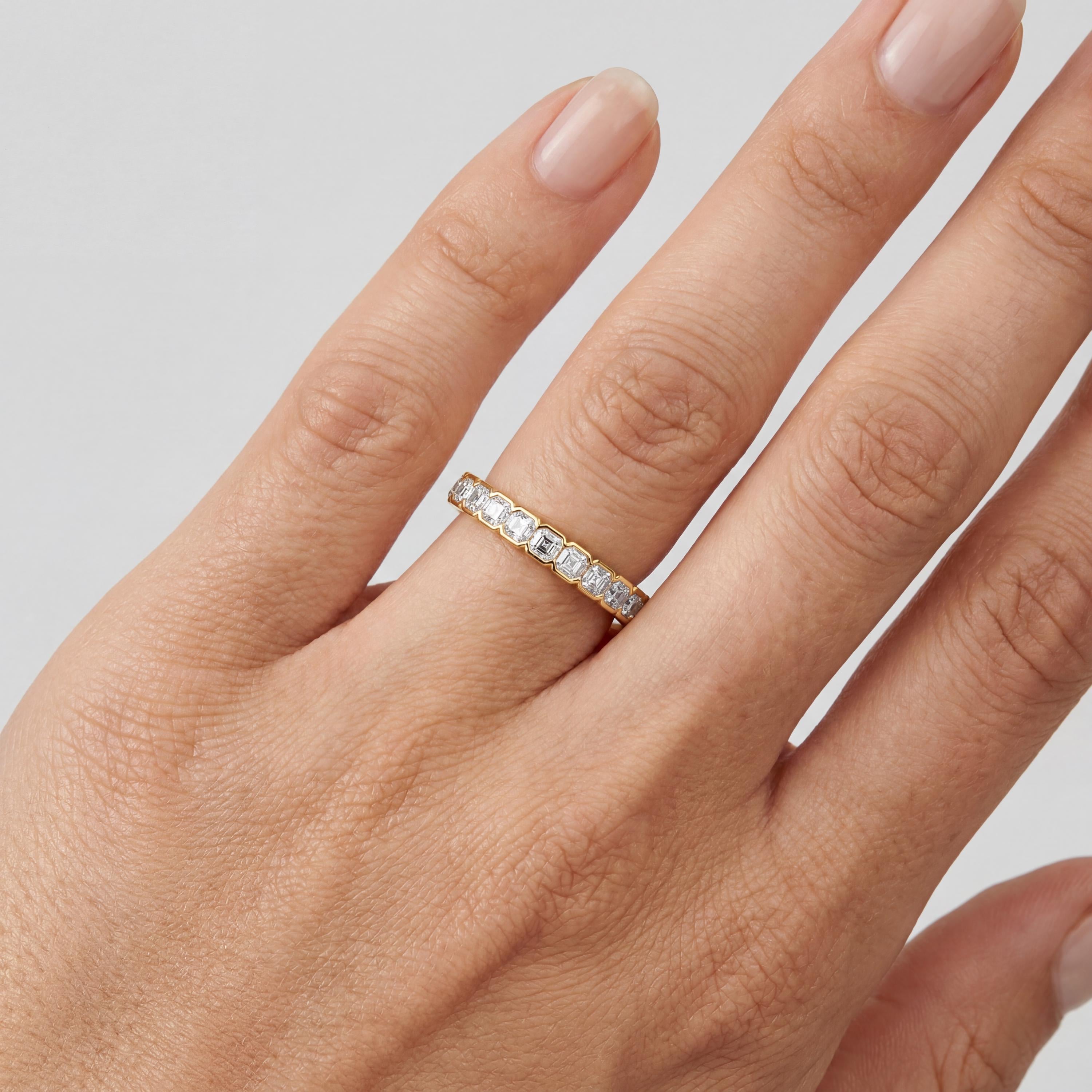 Asscher Cut Diamond Full Eternity Wedding Band Ring 14K Solid Gold Half Bezel Set