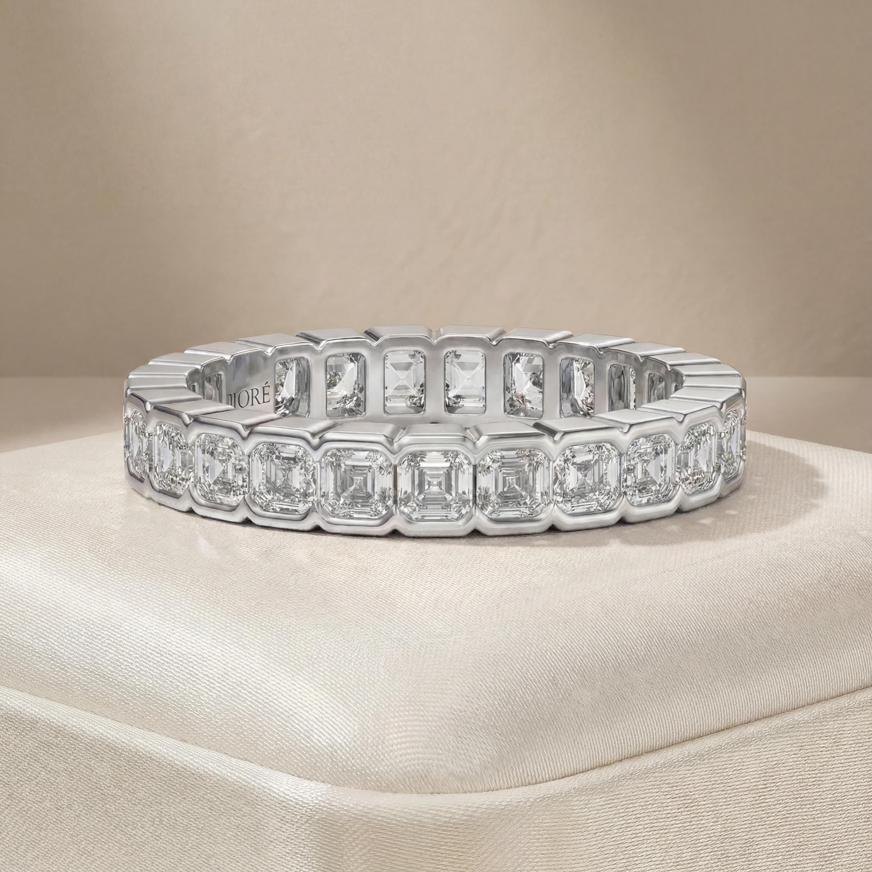 Asscher Cut Diamond Full Eternity Wedding Band Ring 14K Solid Gold Half Bezel Set