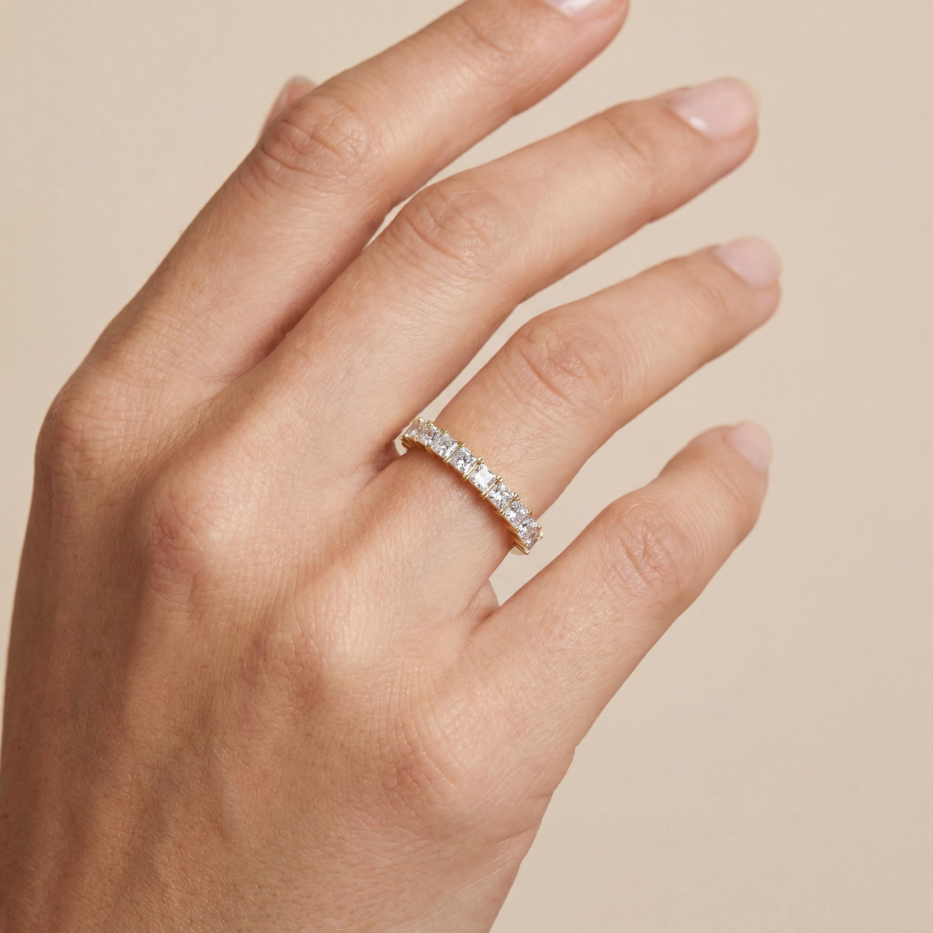 Princess Cut Diamond Half Way Eternity Wedding Band Ring 14K Solid Gold Prong Set