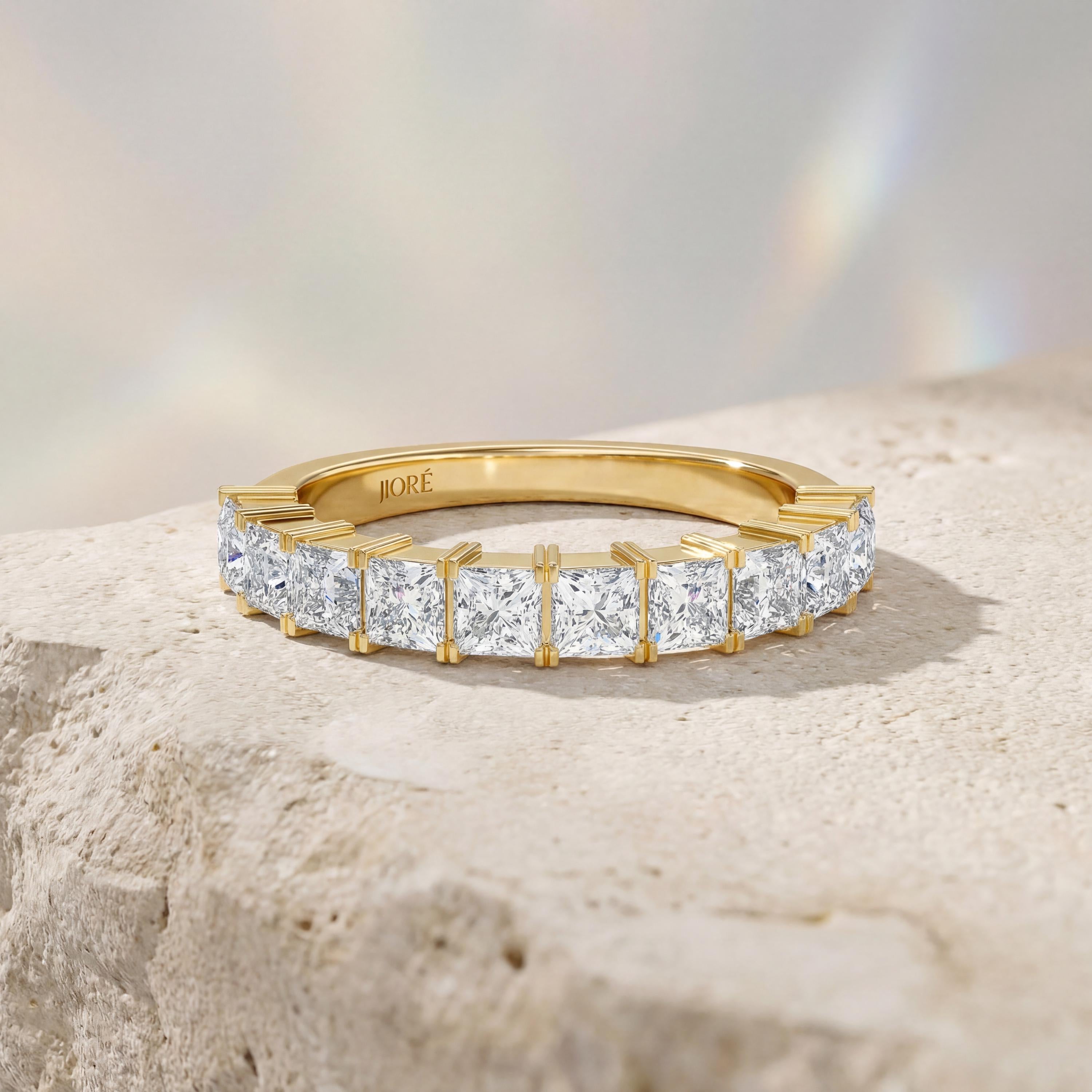Princess Cut Diamond Half Way Eternity Wedding Band Ring 14K Solid Gold Prong Set
