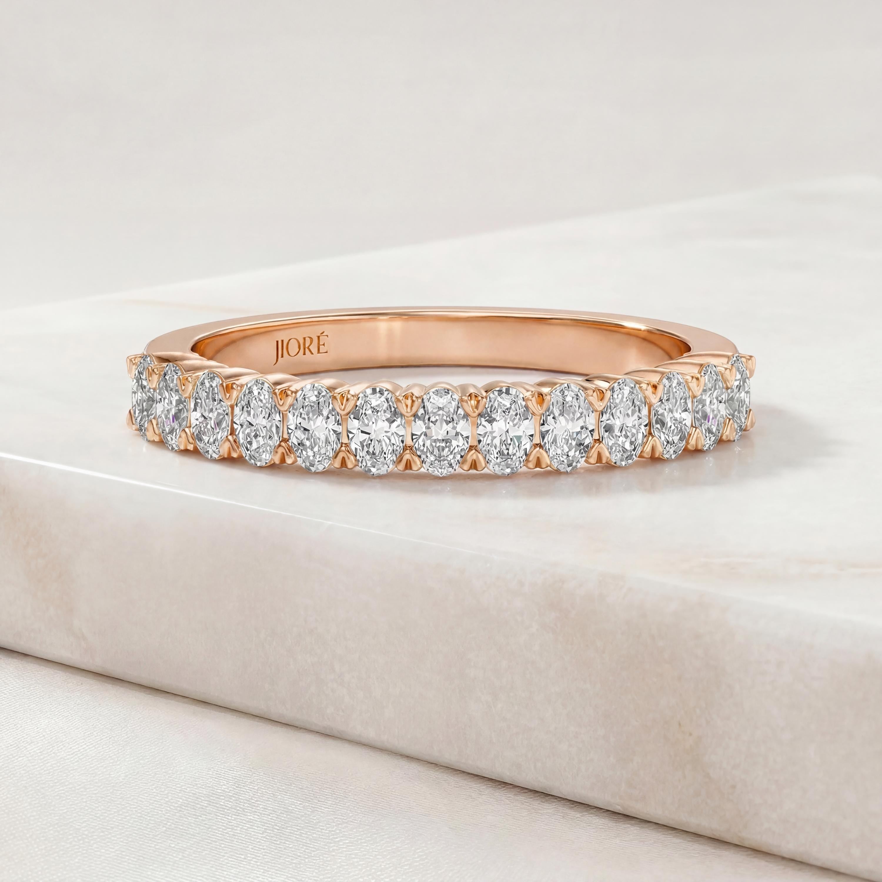 Oval Cut Vertical Diamond Half Way Eternity Wedding Band Ring 14K Solid Gold Prong Set