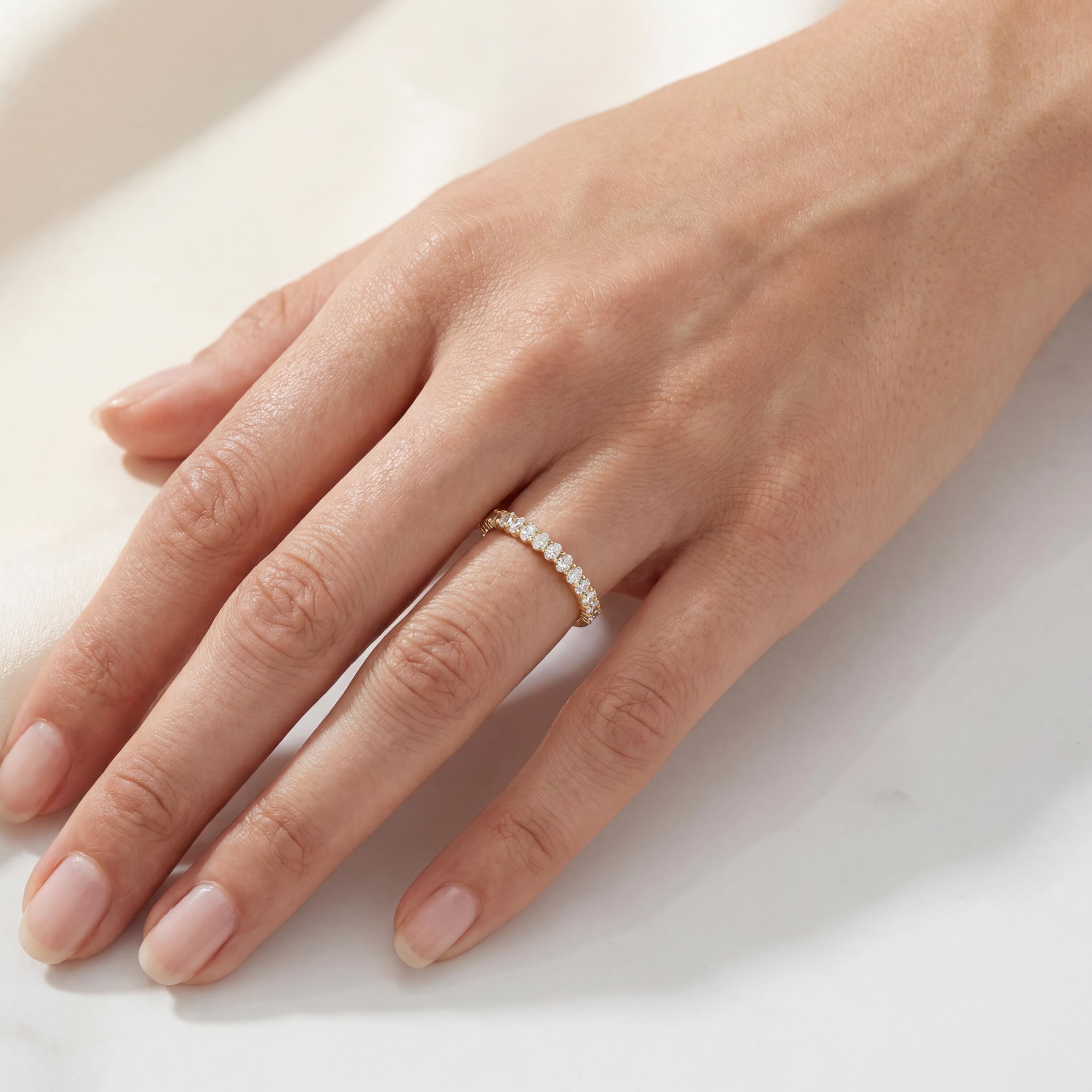 Oval Cut Vertical Diamond Half Way Eternity Wedding Band Ring 14K Solid Gold Prong Set