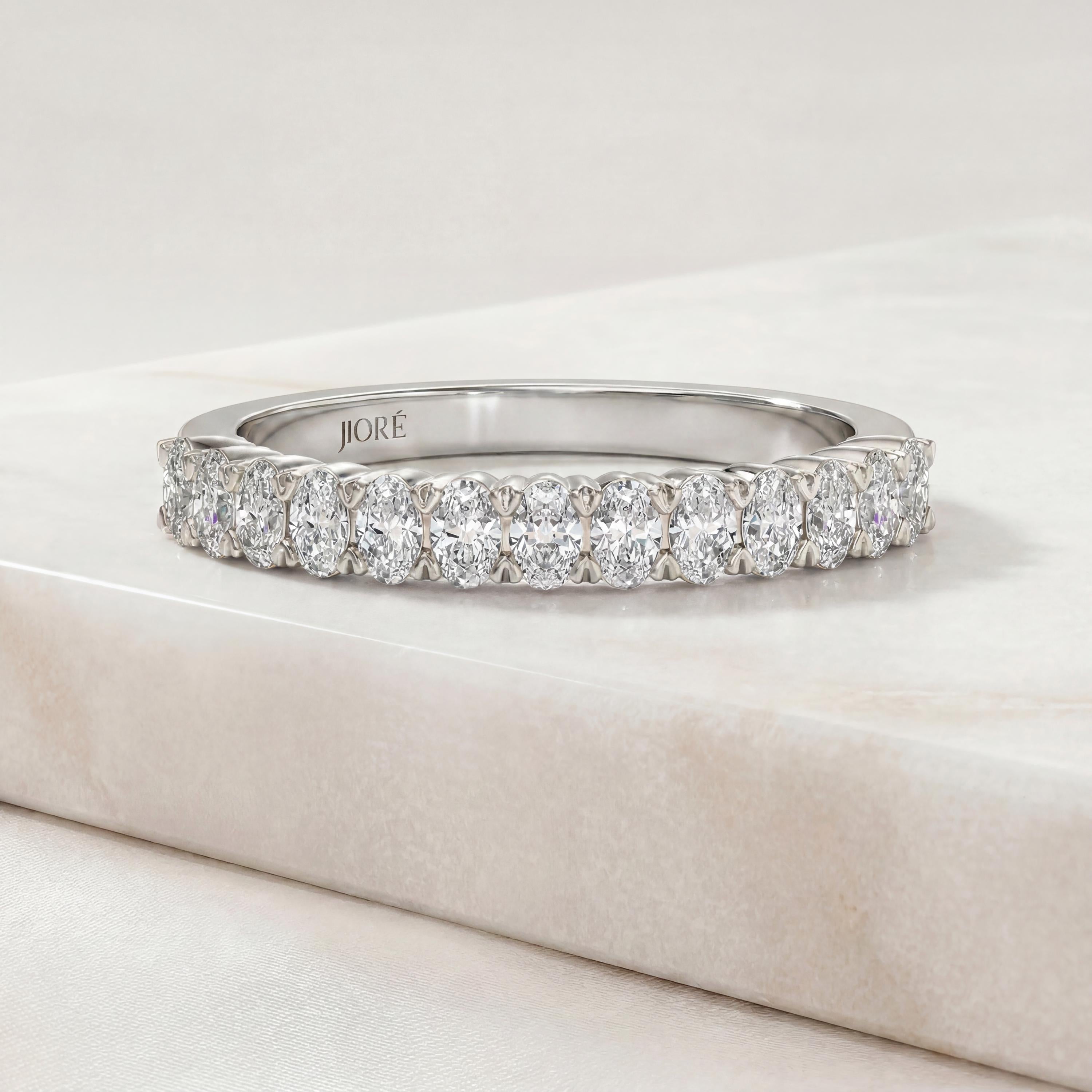 Oval Cut Vertical Diamond Half Way Eternity Wedding Band Ring 14K Solid Gold Prong Set