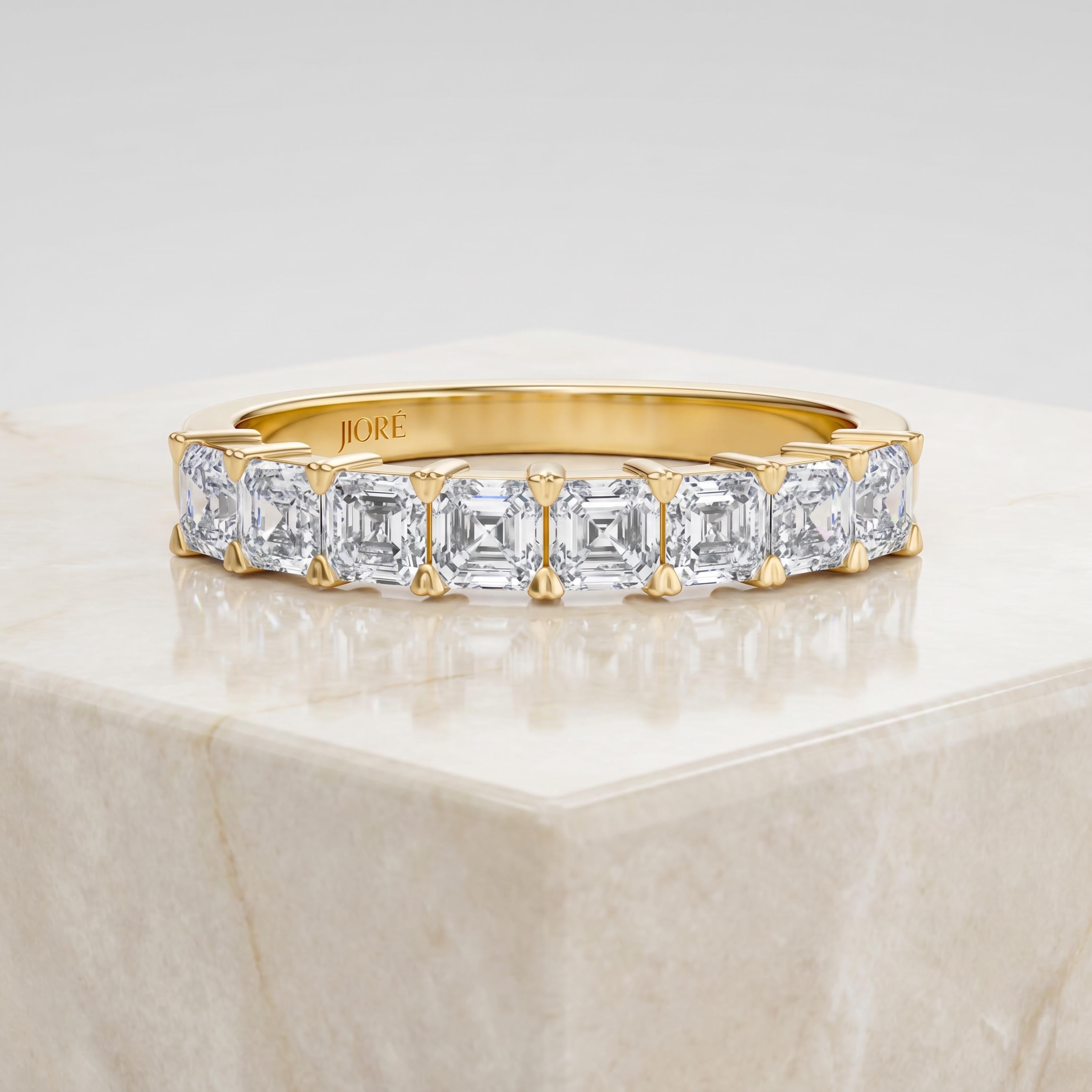 Asscher Cut Diamond Half Way Eternity Wedding Band Ring 14K Solid Gold Prong Set