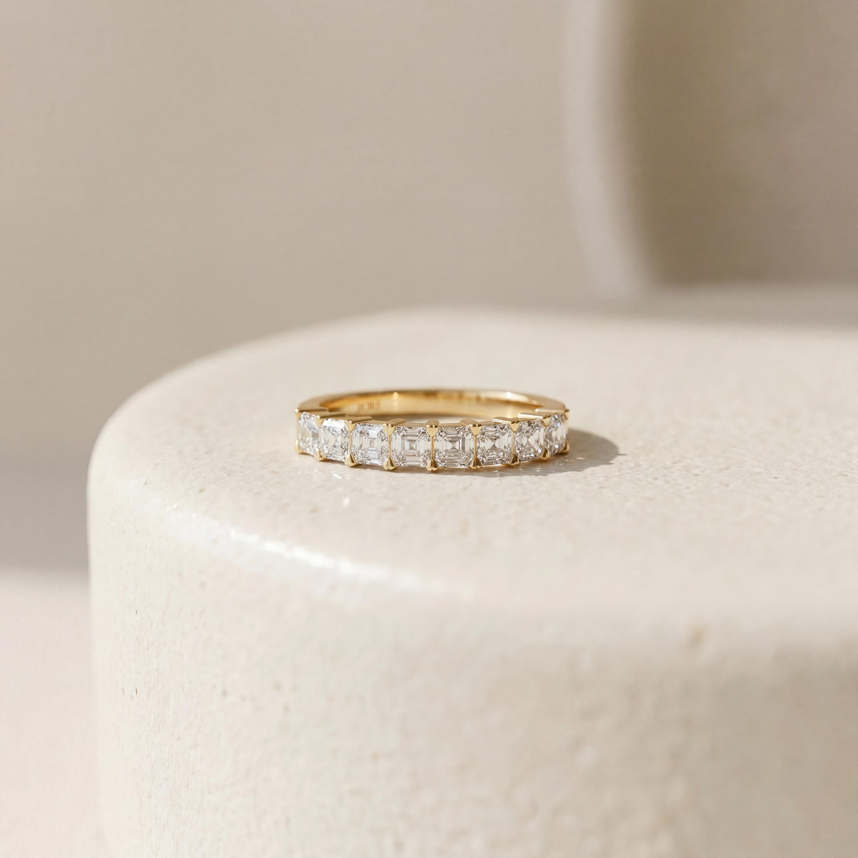 Asscher Cut Diamond Half Way Eternity Wedding Band Ring 14K Solid Gold Prong Set