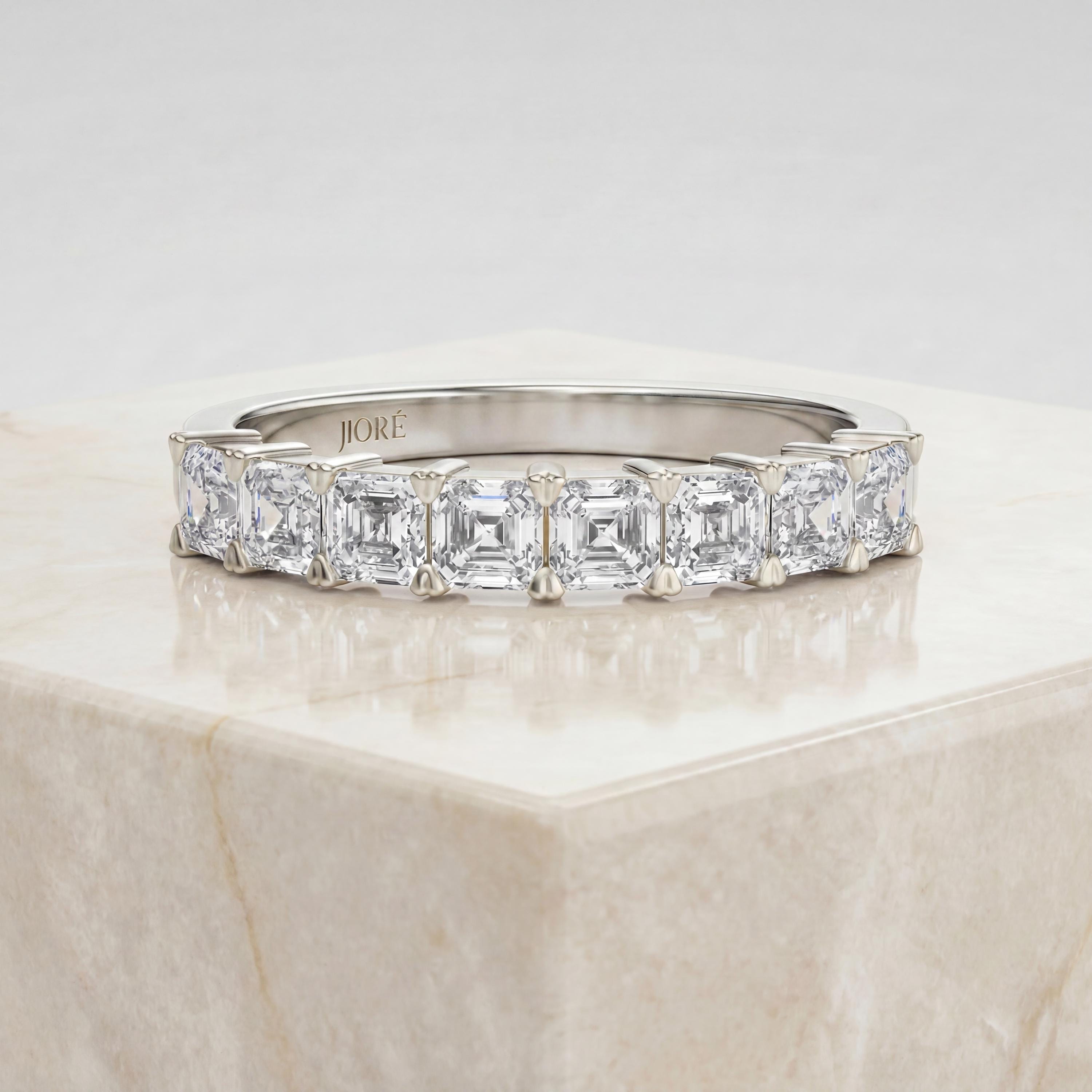 Asscher Cut Diamond Half Way Eternity Wedding Band Ring 14K Solid Gold Prong Set