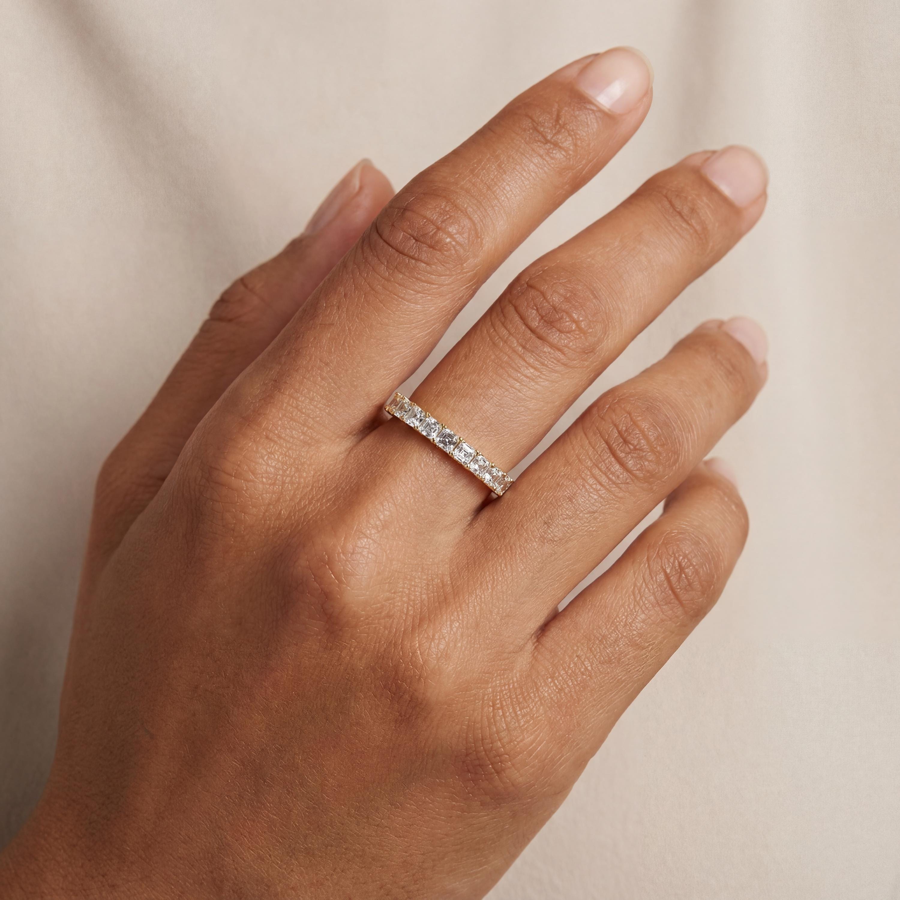 Asscher Cut Diamond Half Way Eternity Wedding Band Ring 14K Solid Gold Prong Set