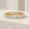 Emerald Cut Diamond Full Eternity Wedding Band Ring 14K Solid Gold Half Bezel