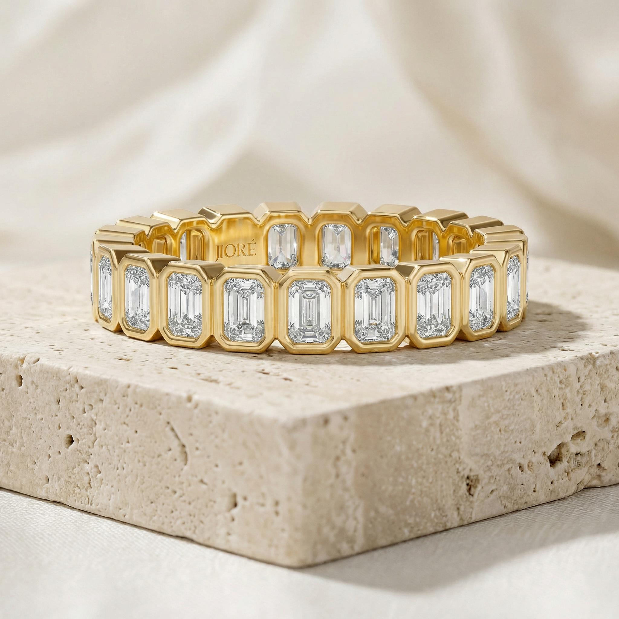 Emerald Cut Vertical Diamond Full Eternity Wedding Band Ring 14K Solid Gold Bezel Set