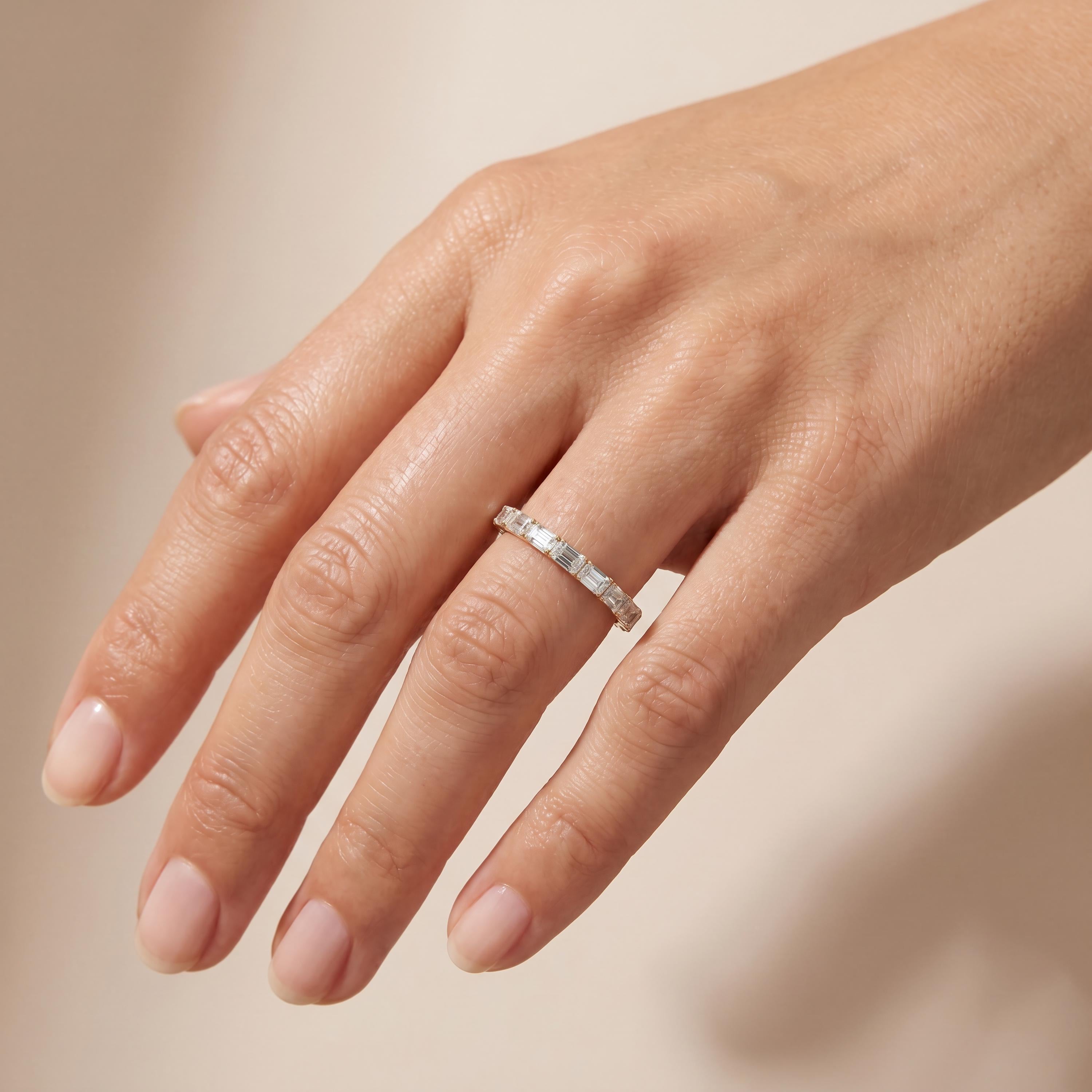 Emerald Cut Diamond Full Eternity Wedding Band Ring 14K Solid Gold Prong Set