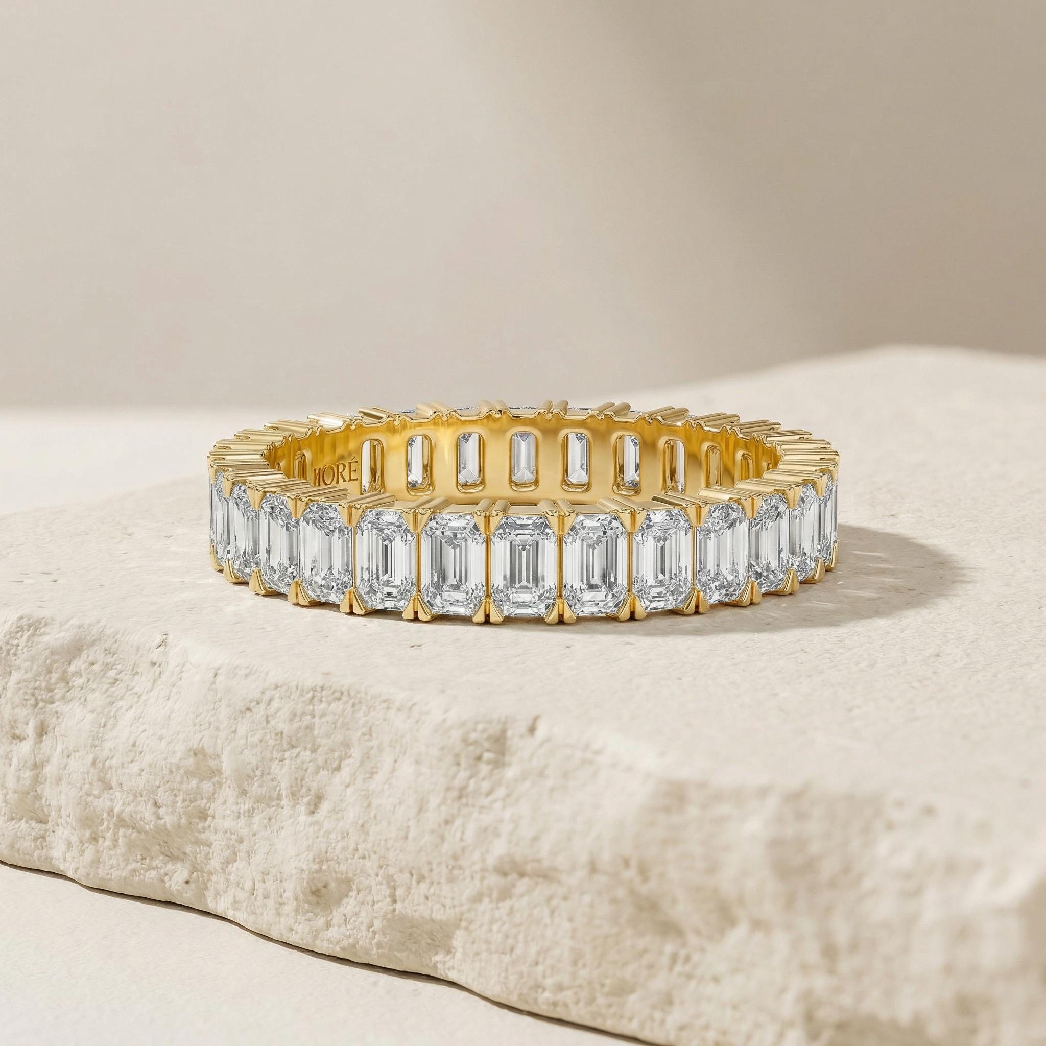 Emerald Cut Vertical Diamond Full Eternity Wedding Band Ring 14K Solid Gold Prong Set