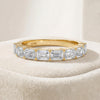 Emerald Cut Diamond Half Way Eternity Wedding Band Ring 14K Solid Gold Prong Set