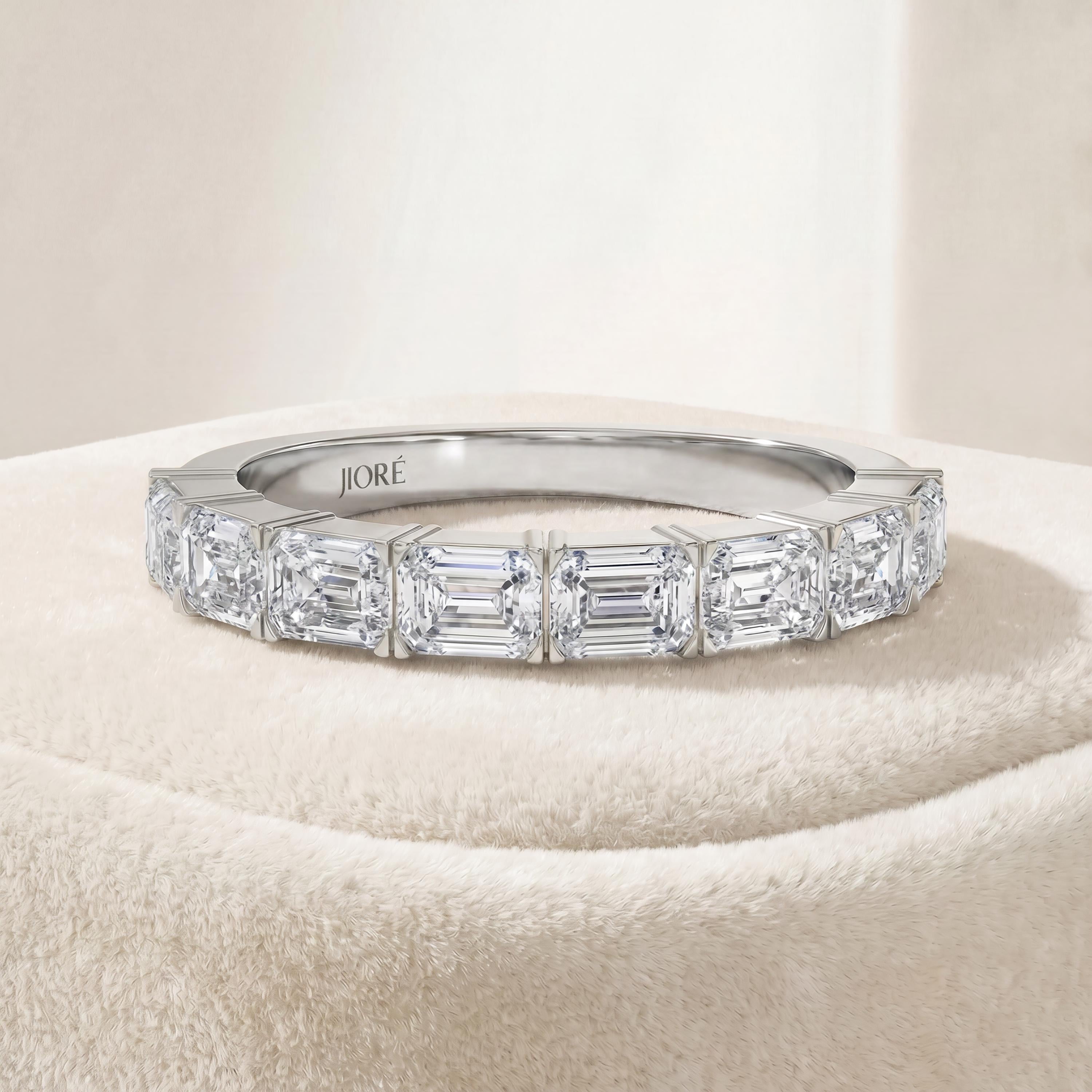 Emerald Cut Diamond Half Way Eternity Wedding Band Ring 14K Solid Gold Prong Set