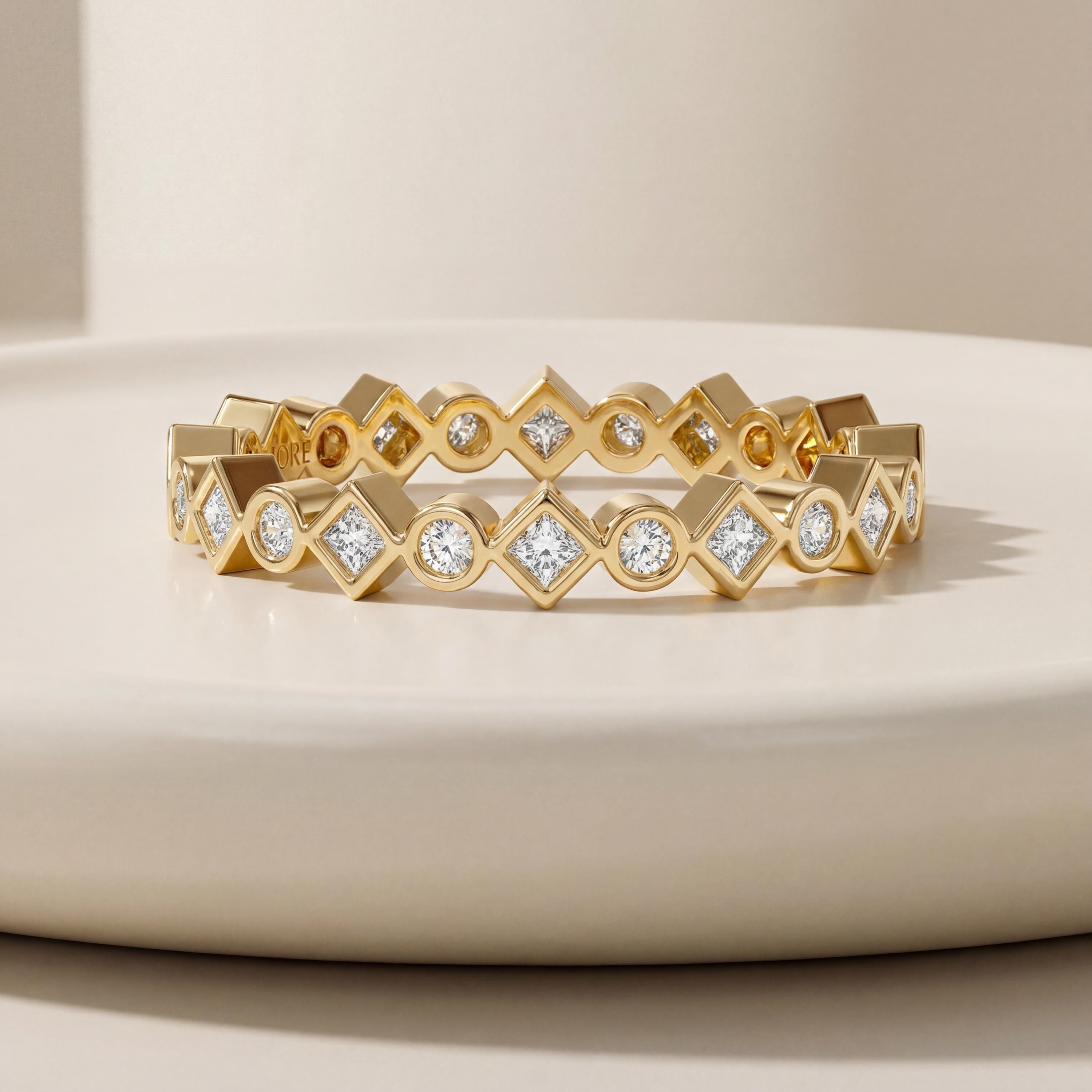 Round & Princess Cut Diamond Full Eternity Wedding Band Ring 14K Solid Gold Bezel Set