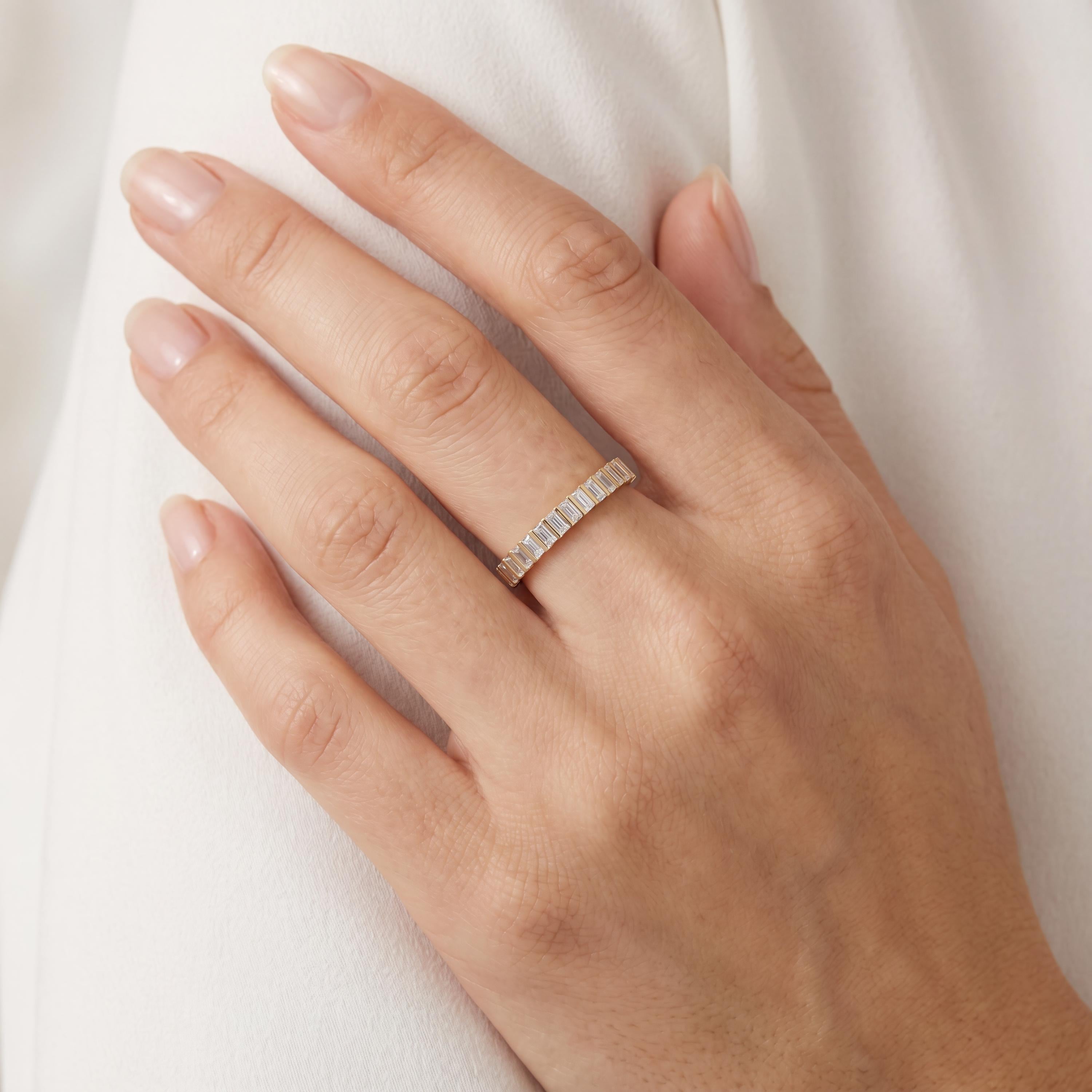 Baguette Cut Vertical Diamond Full Eternity Wedding Band Ring 14K Solid Gold Bar Set