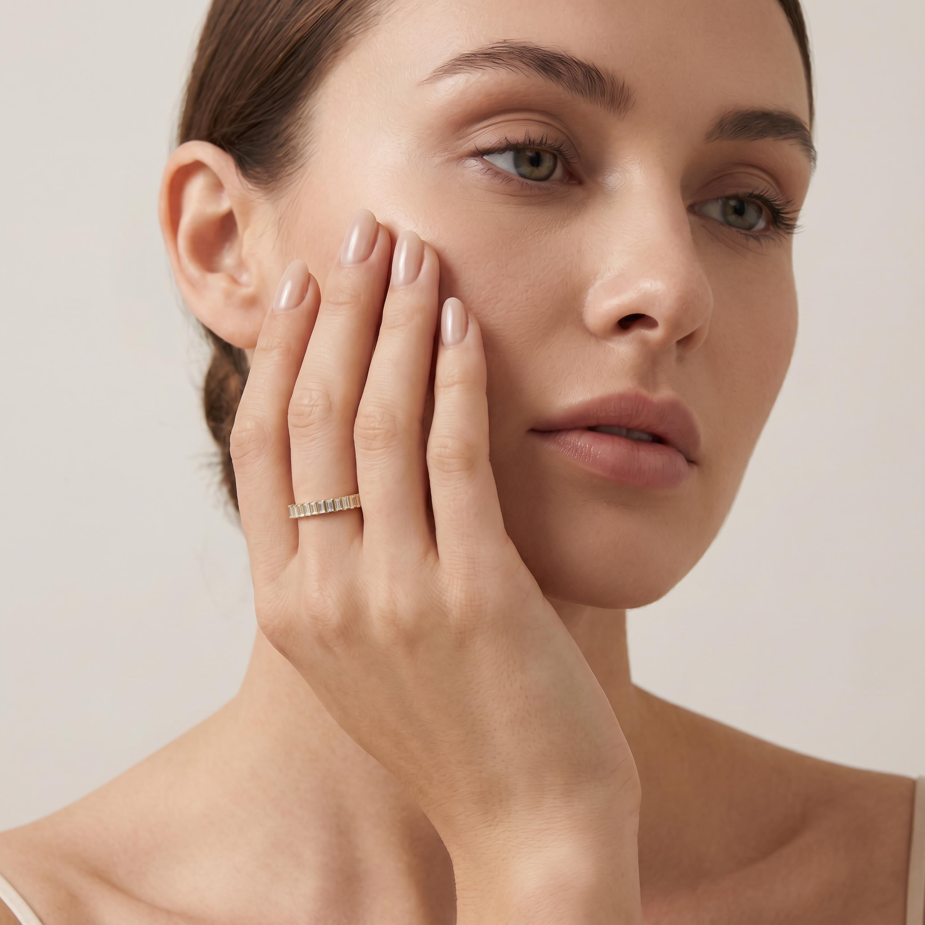 Baguette Cut Vertical Diamond Full Eternity Wedding Band Ring 14K Solid Gold Bar Set