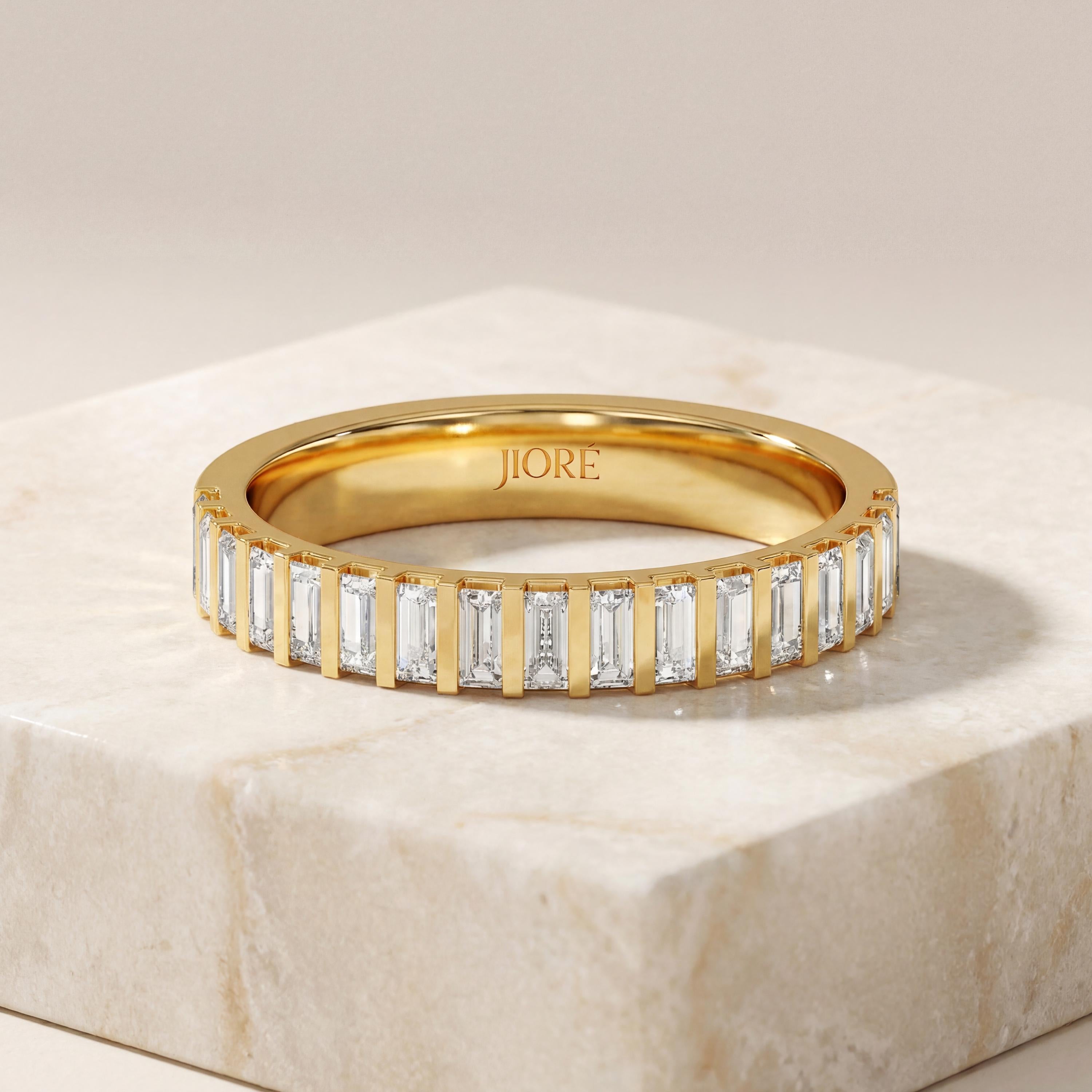 Baguette Cut Diamond Vertical Half Way Eternity Wedding Band Ring 14K Solid Gold Bar Set