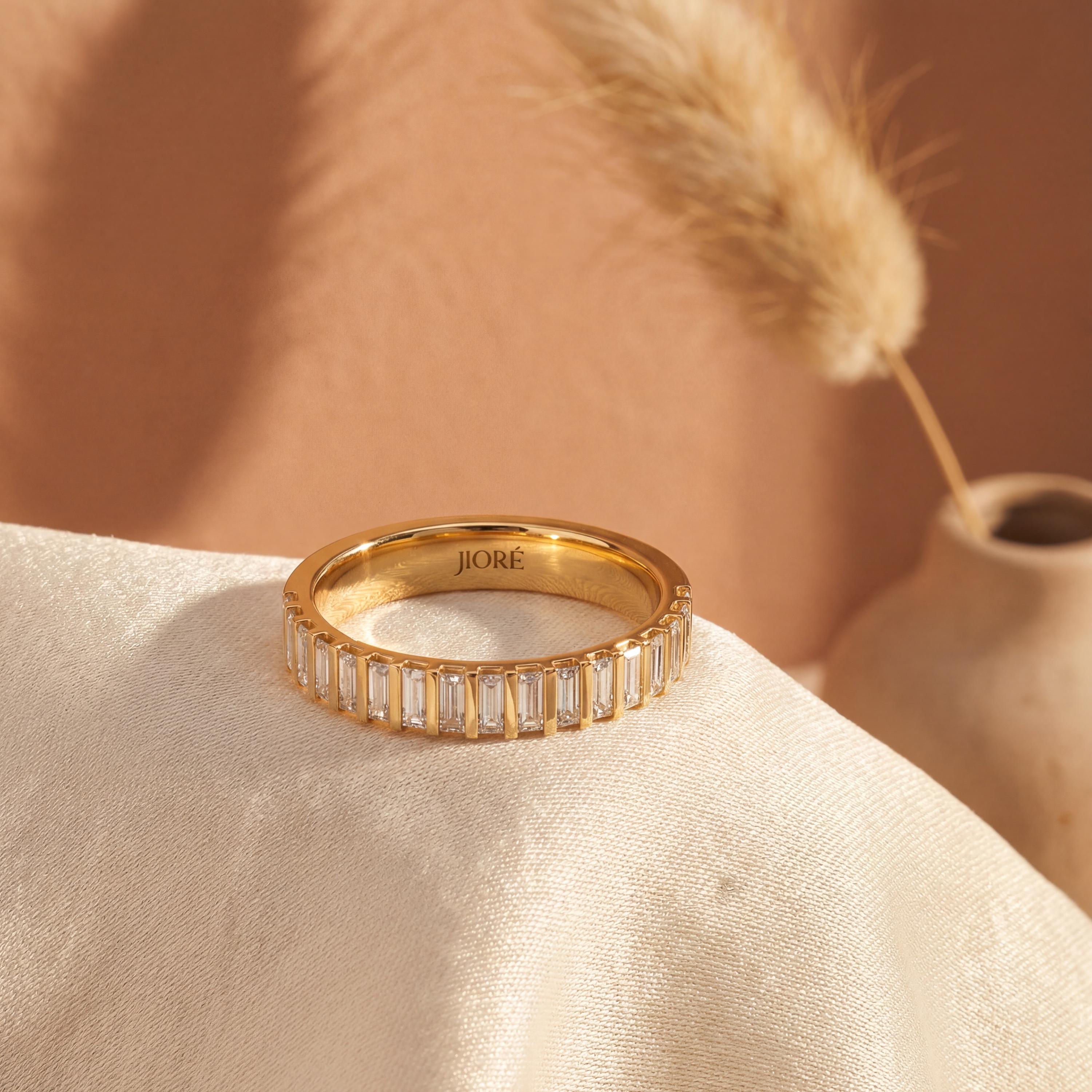 Baguette Cut Diamond Vertical Half Way Eternity Wedding Band Ring 14K Solid Gold Bar Set