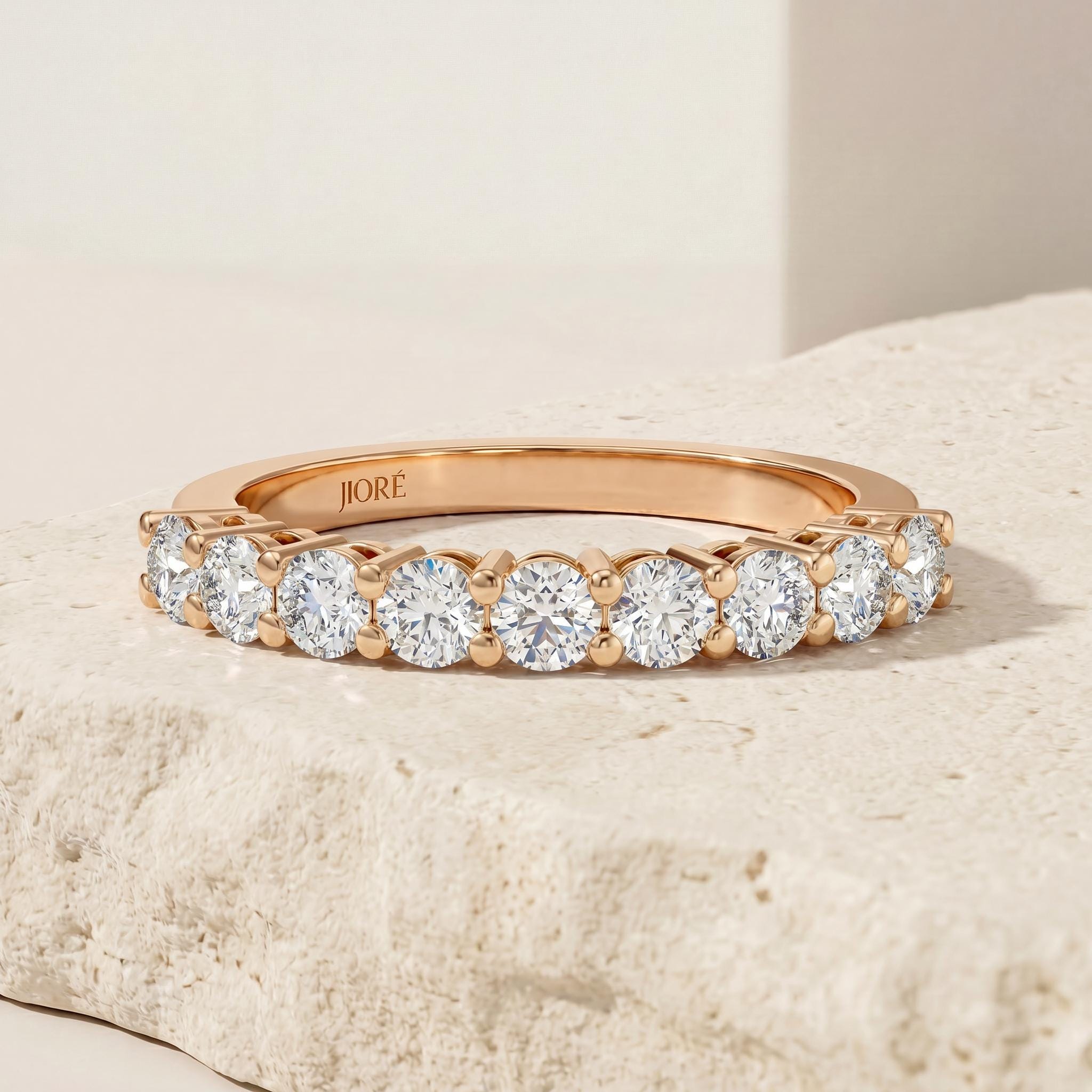 Round Brilliant Cut Diamond Half Way Eternity Wedding Band Ring 14K Solid Gold Prong Set