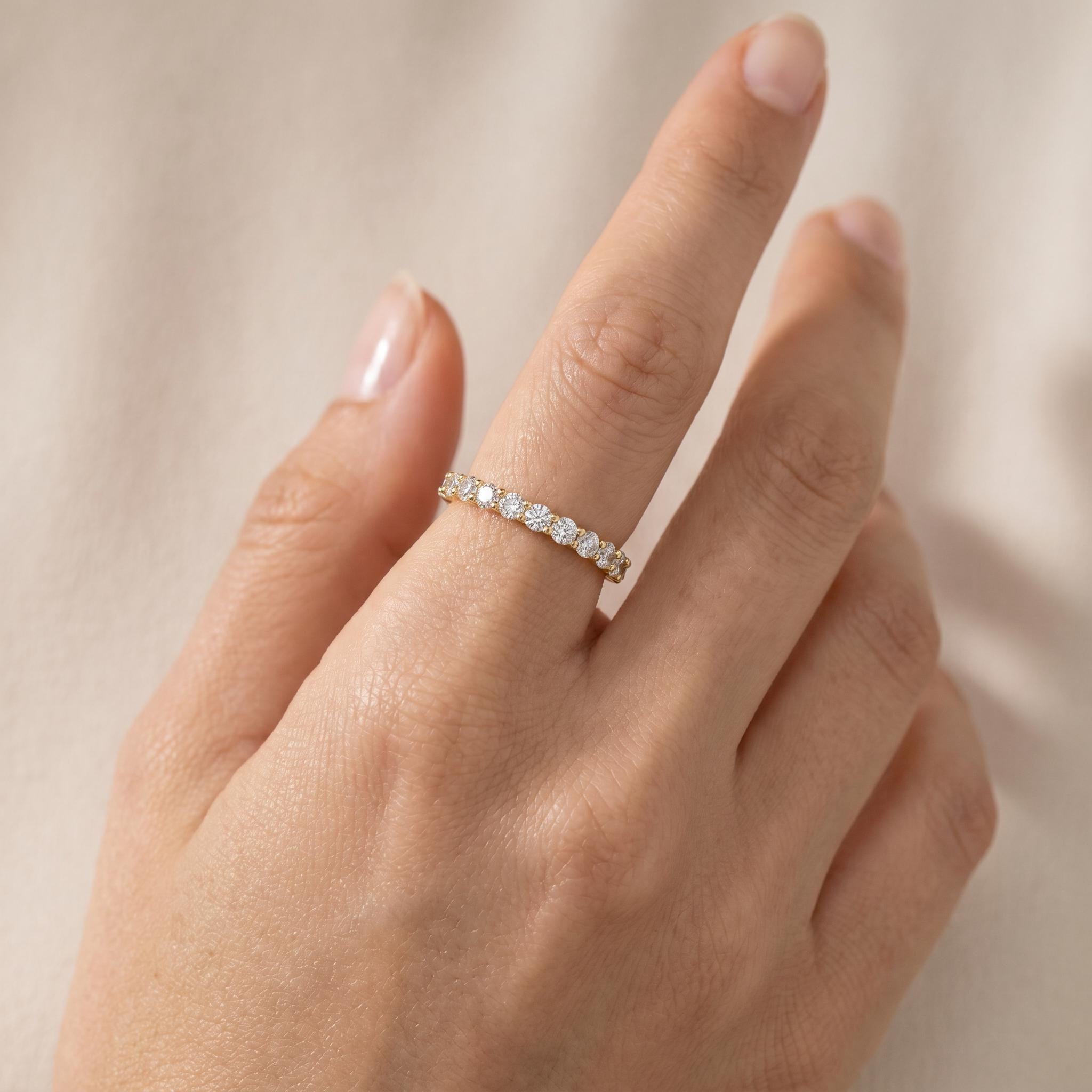 Round Brilliant Cut Diamond Half Way Eternity Wedding Band Ring 14K Solid Gold Prong Set