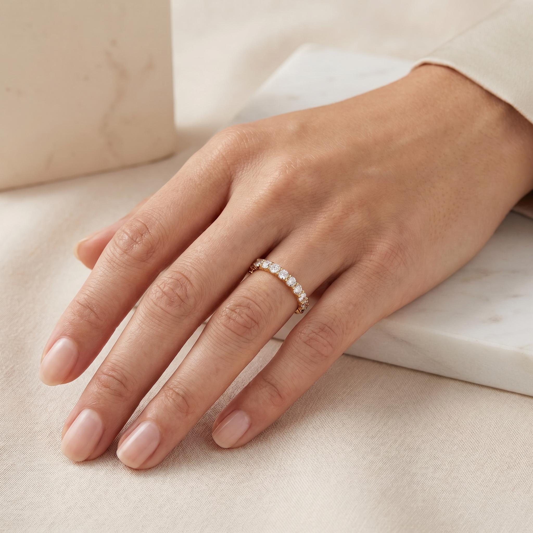 Round Brilliant Cut Diamond Half Way Eternity Wedding Band Ring 14K Solid Gold Prong Set