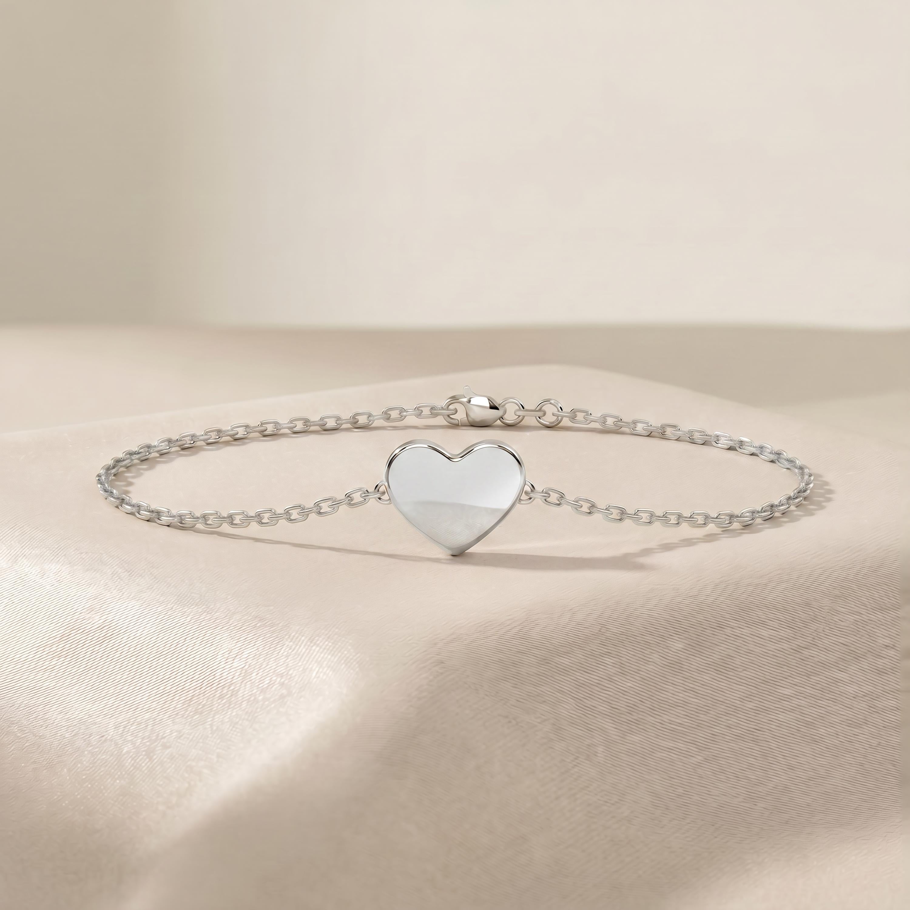 Dainty Heart Chain Link Bracelet 14K Solid Gold