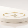 Round Diamond Pave Dainty 14K Solid Gold Elongated Heart Chain Link Bracelet