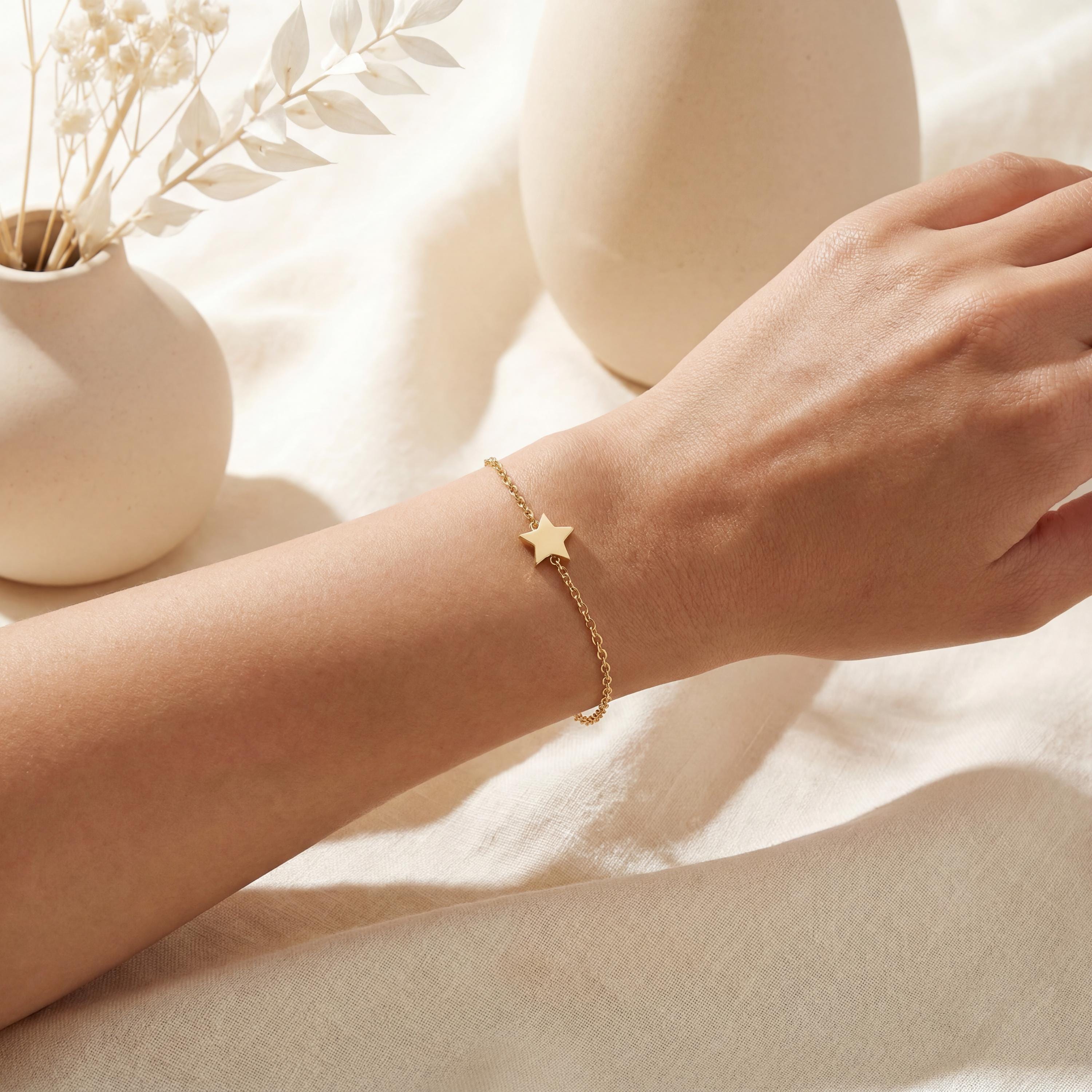 Solid Gold 14K Dainty Star Chain Link Bracelet