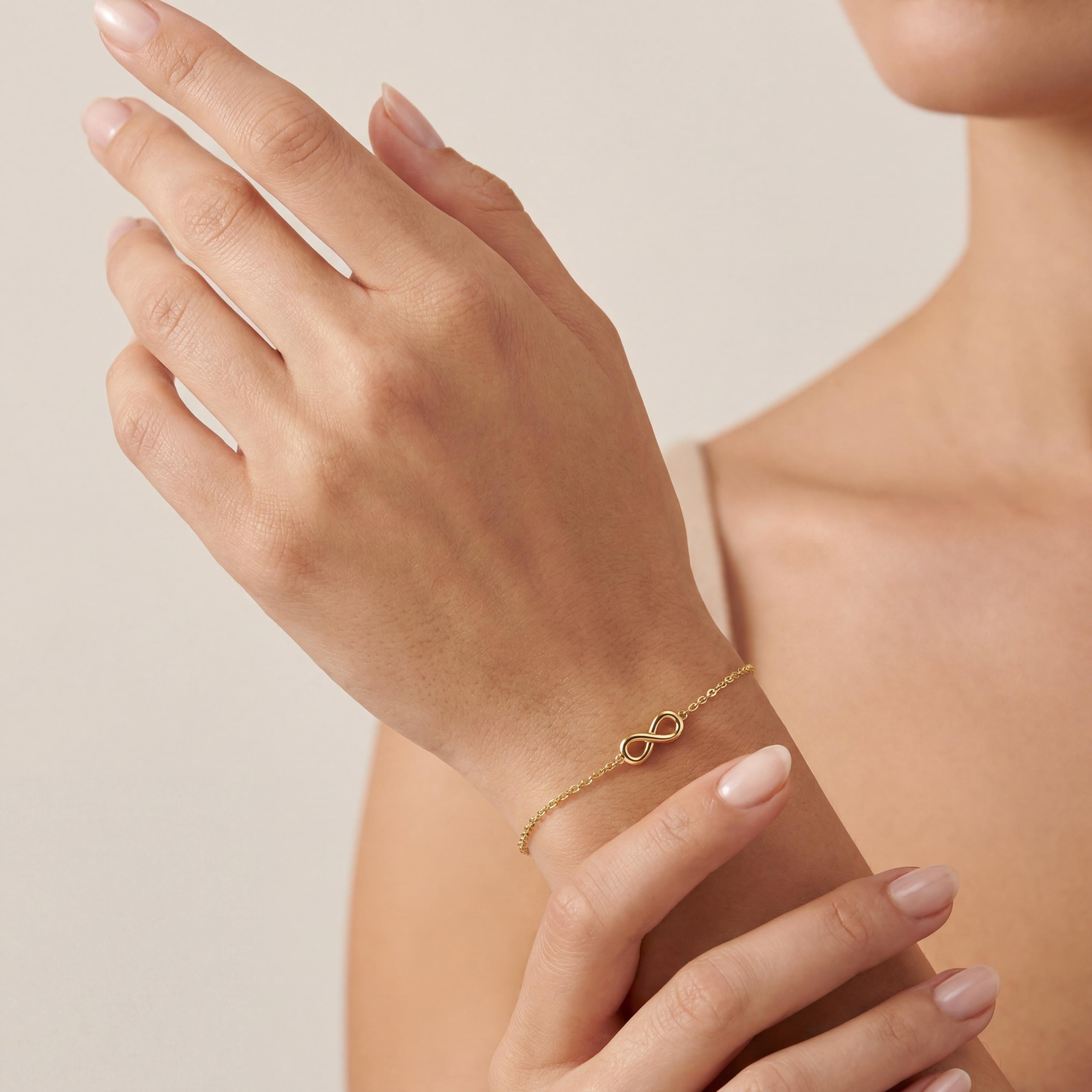 Solid Gold 14K Dainty Infinity Chain Link Bracelet