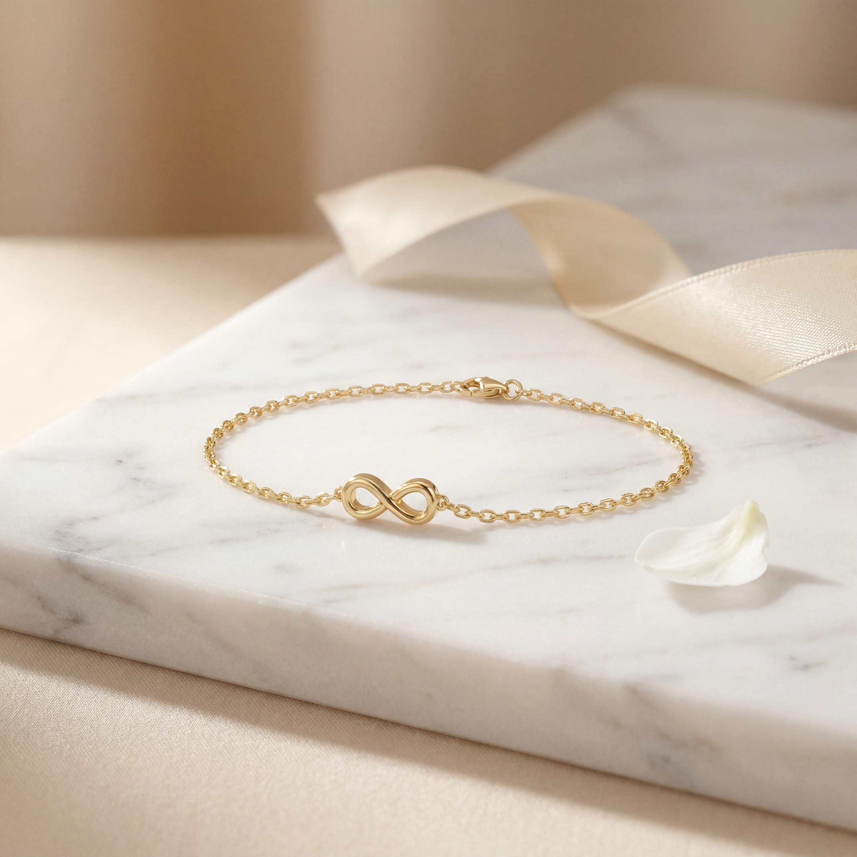Solid Gold 14K Dainty Infinity Chain Link Bracelet