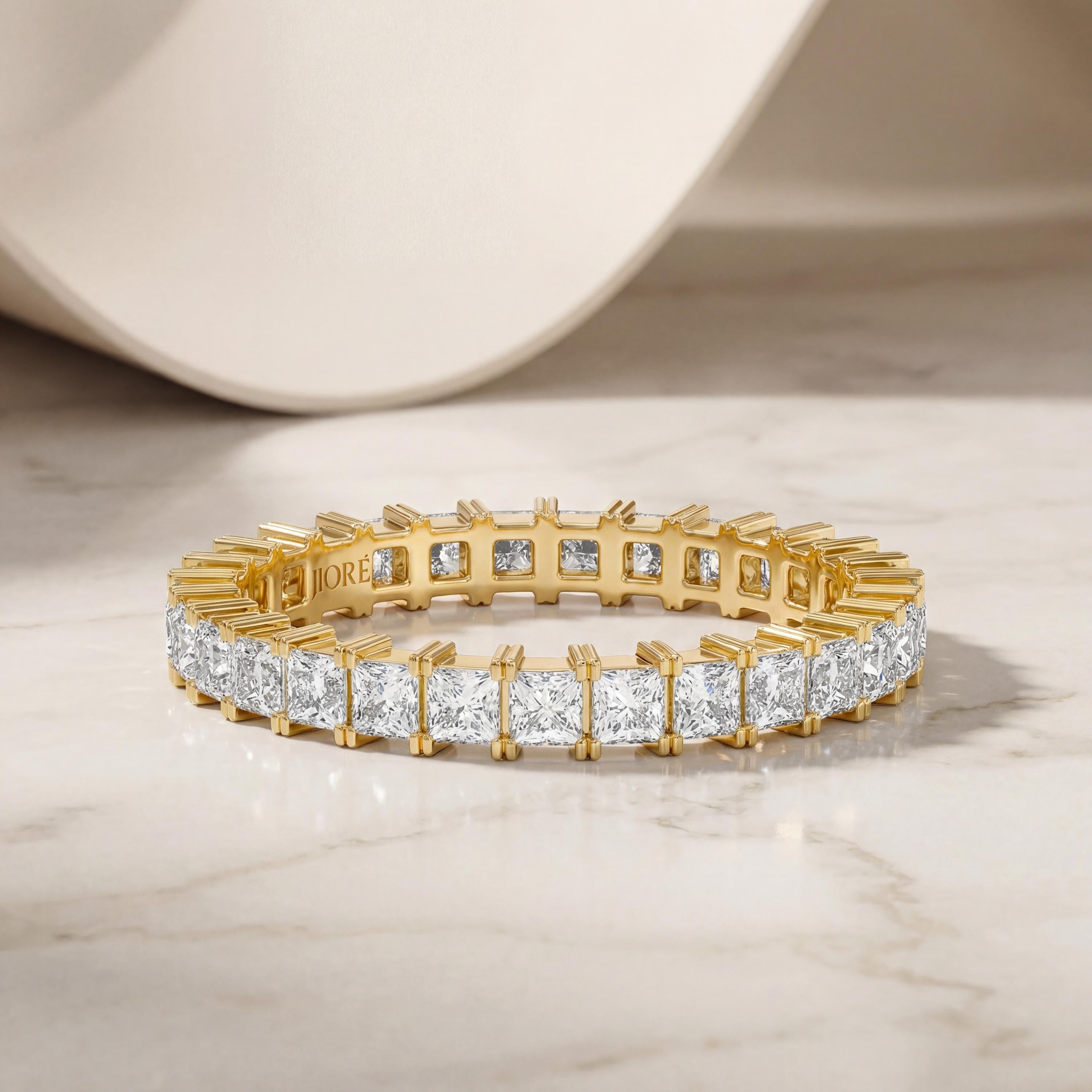 Diamond Prong Set Princess Cut Full Eternity Wedding Band Ring 14K Solid Gold