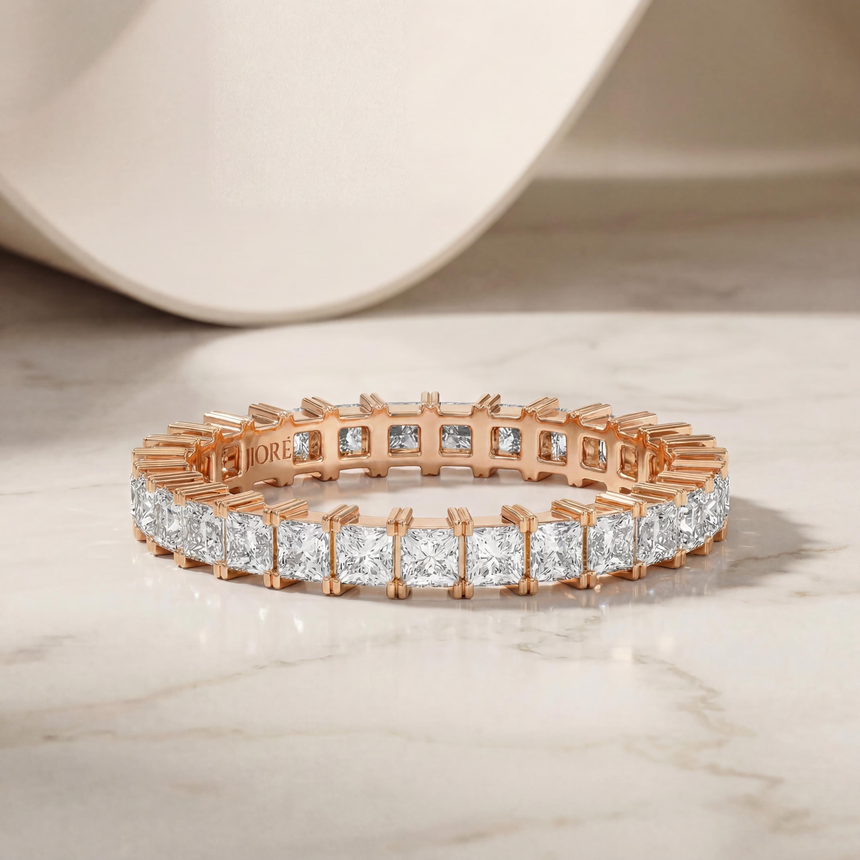 Diamond Prong Set Princess Cut Full Eternity Wedding Band Ring 14K Solid Gold